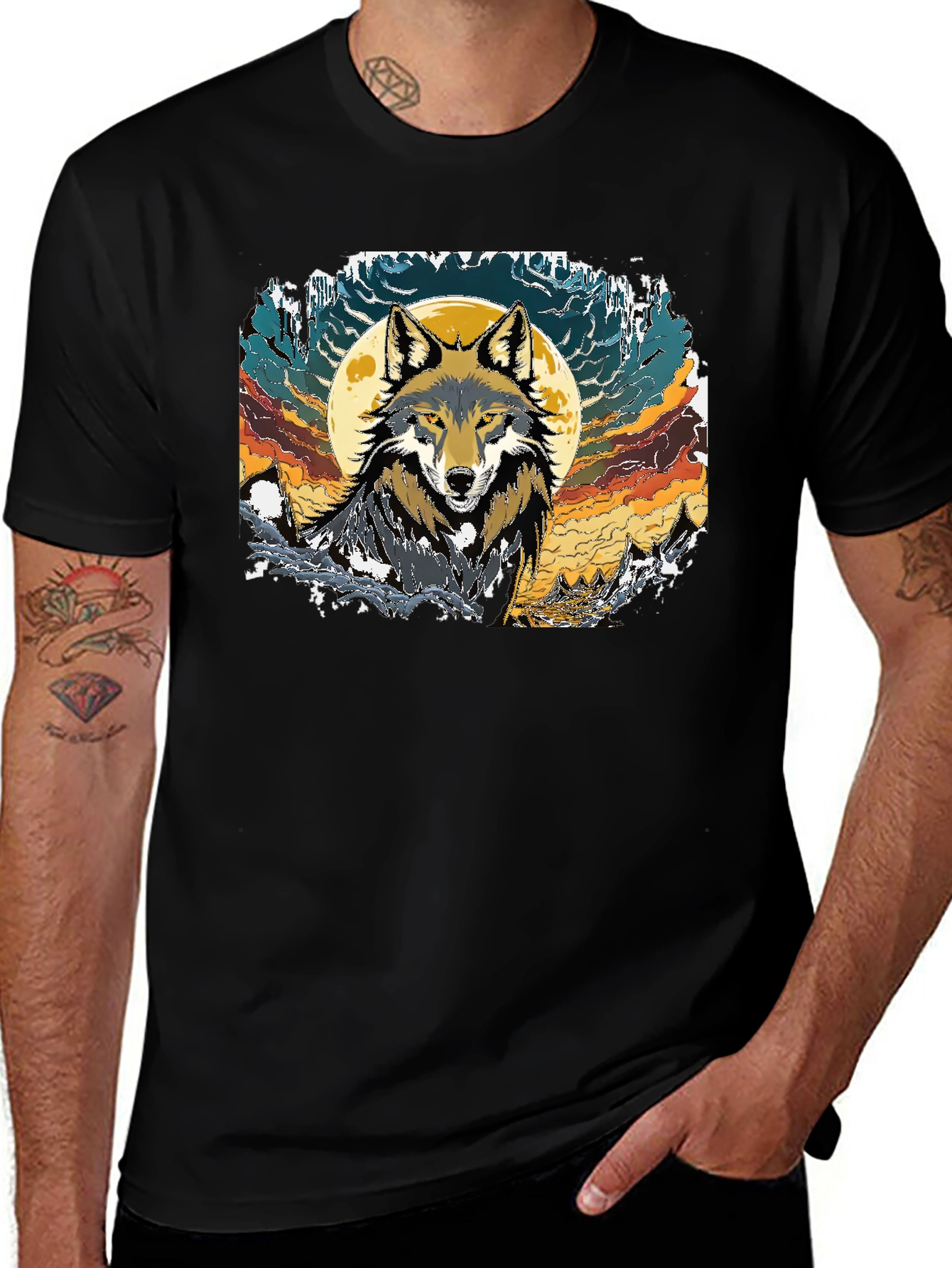 Variant 22 of Wolf Moon Graphic T-Shirt - Black
