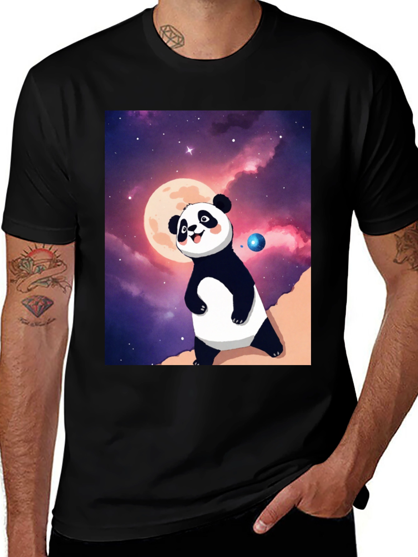 Cosmic Panda T-Shirt - Black Cotton Tee