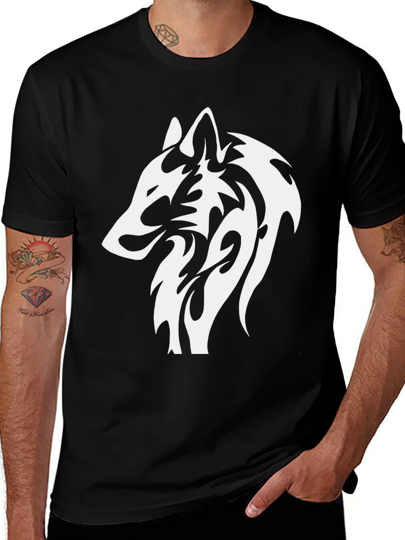 Variant 13 of Black T-Shirt with White Wolf Graphic