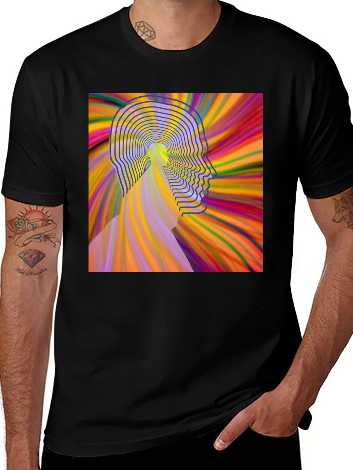 Variant 30 of Psychedelic Head T-Shirt - Men's Black Graphic Tee
