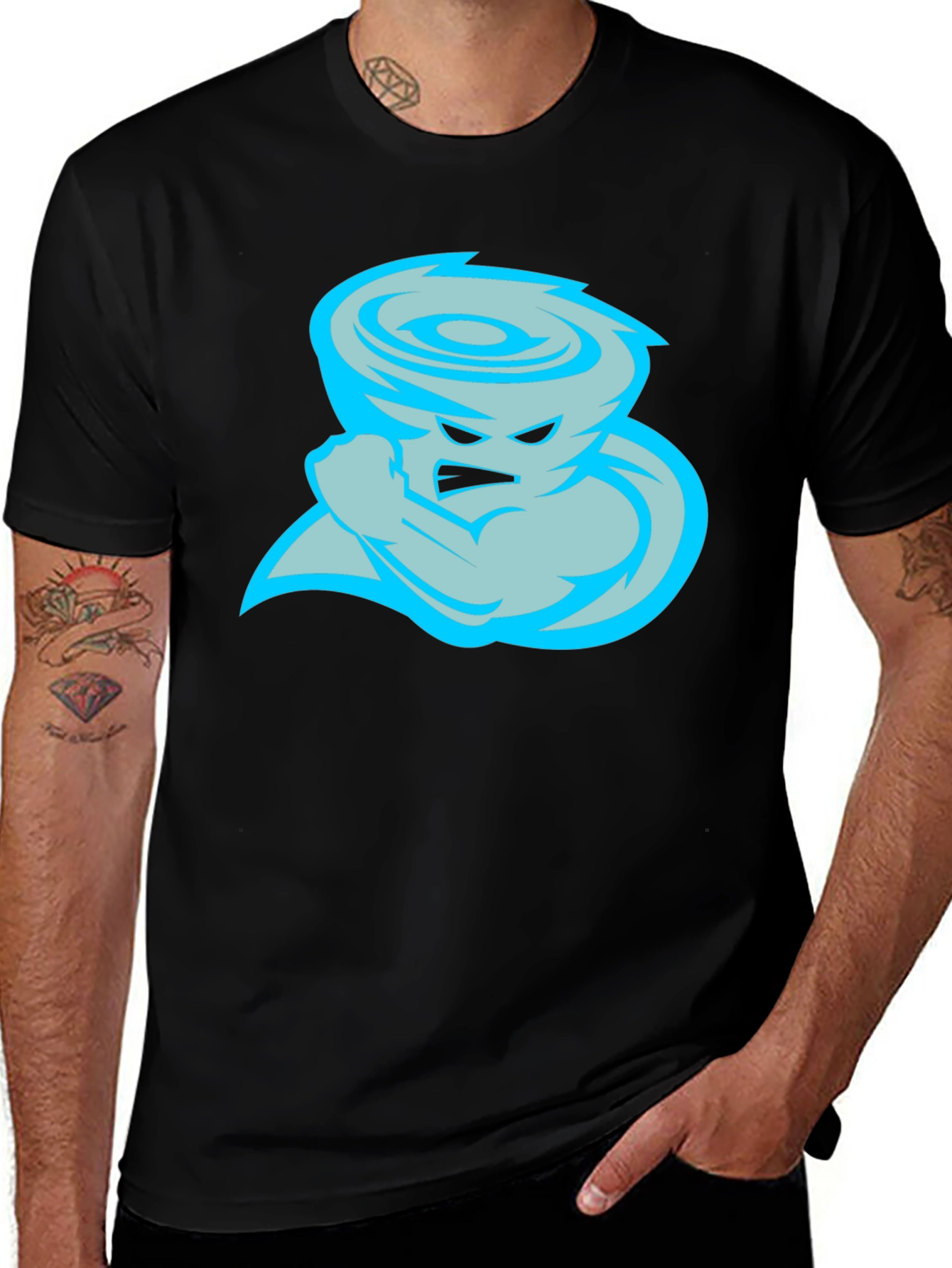 Variant 20 of Men's Black T-Shirt with Cartoon Tornado Graphic