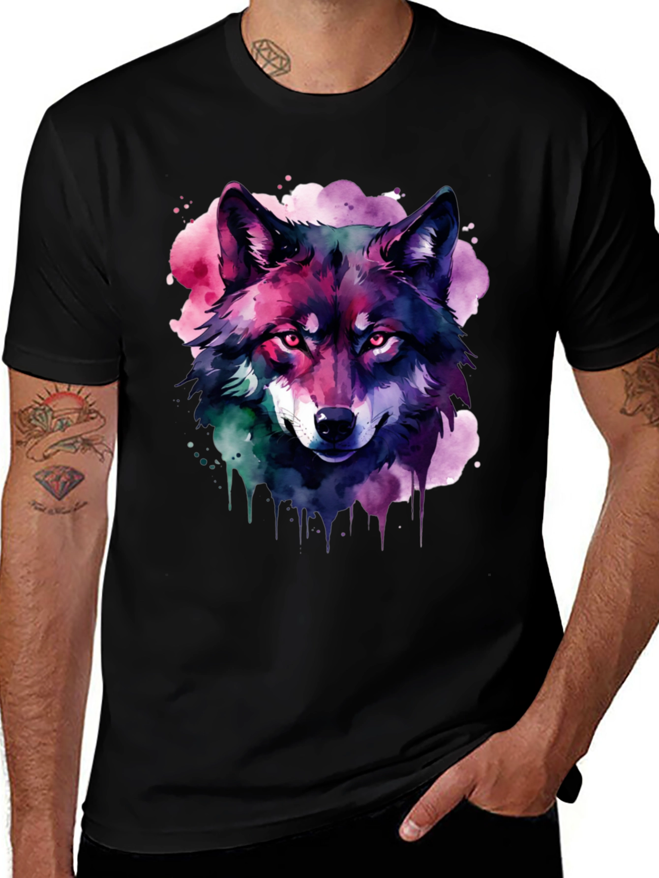 Variant 12 of Watercolor Wolf Graphic Tee - Black