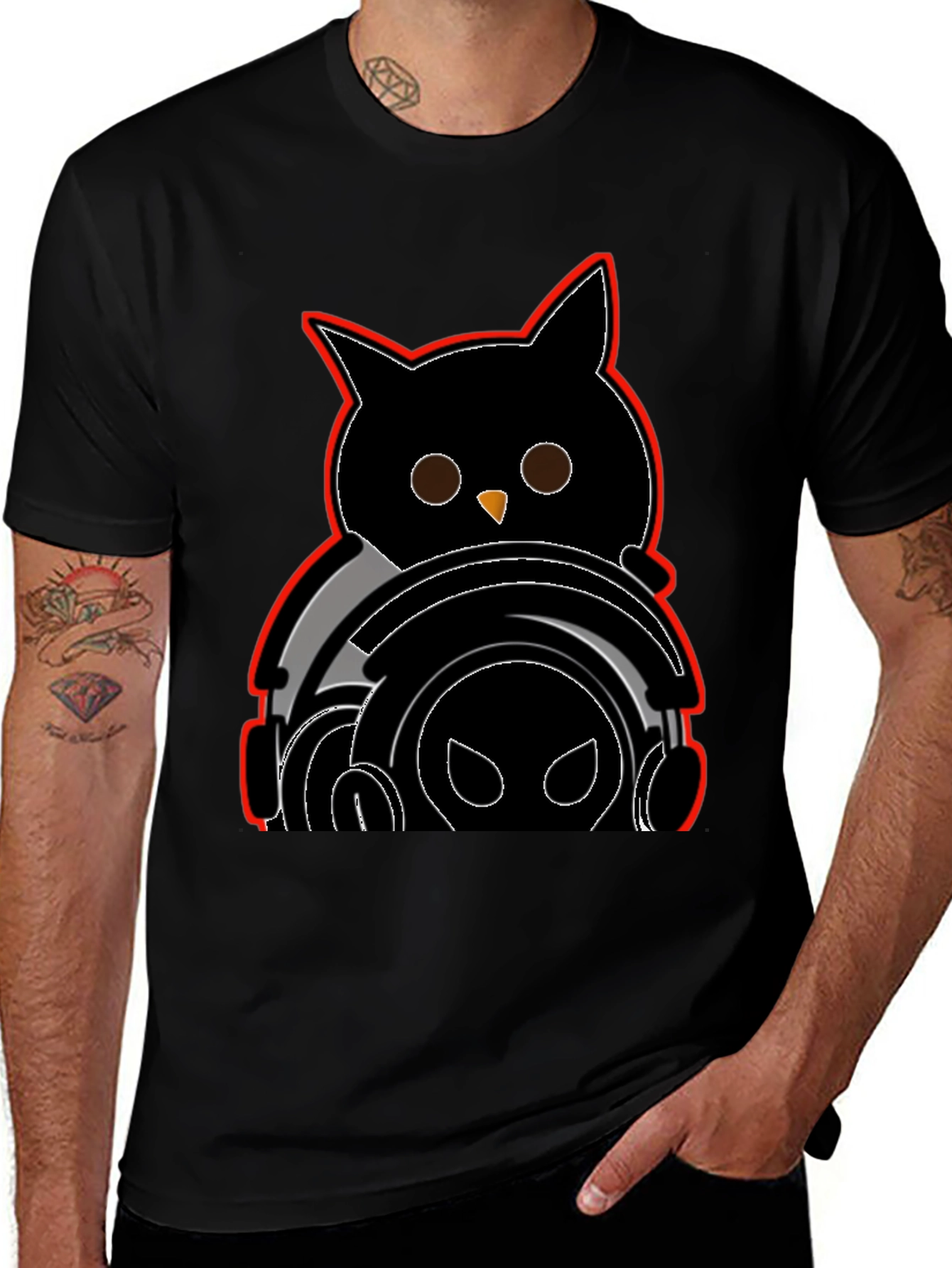Variant 14 of DJ Cat Headphones T-Shirt - Black
