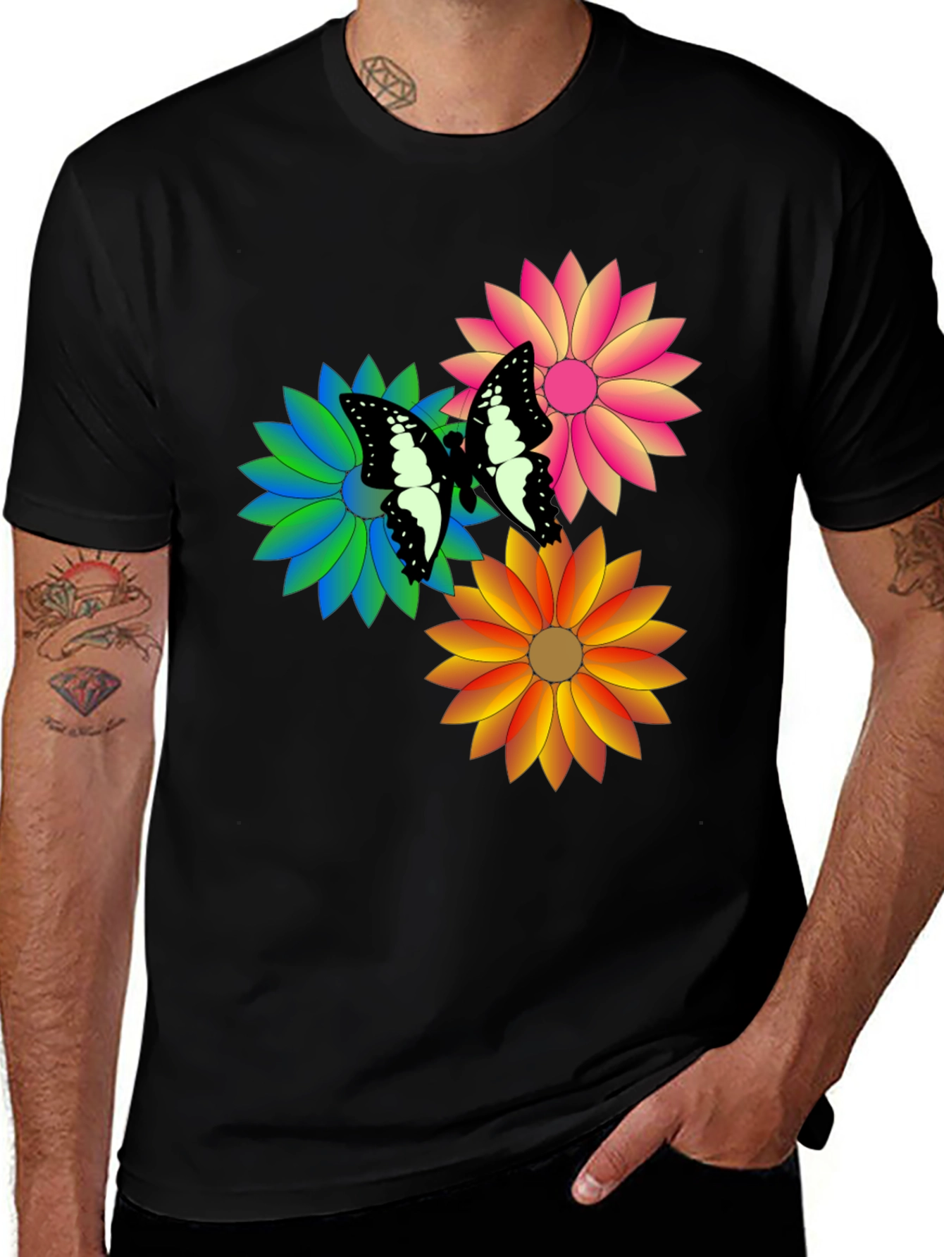 Variant 25 of Floral Butterfly Graphic Tee - Black Cotton Blend