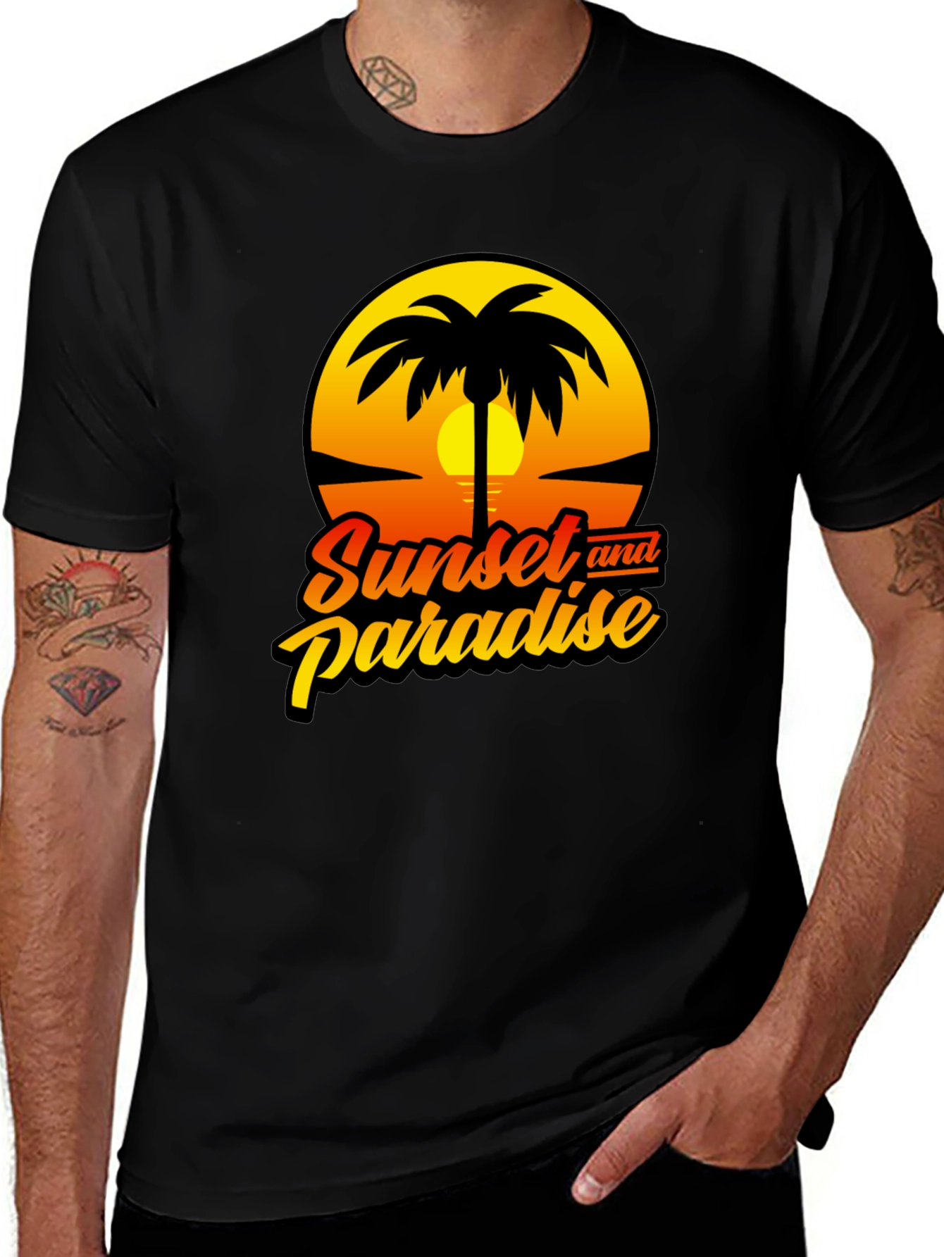 Variant 5 of Sunset Paradise Graphic Black T-Shirt