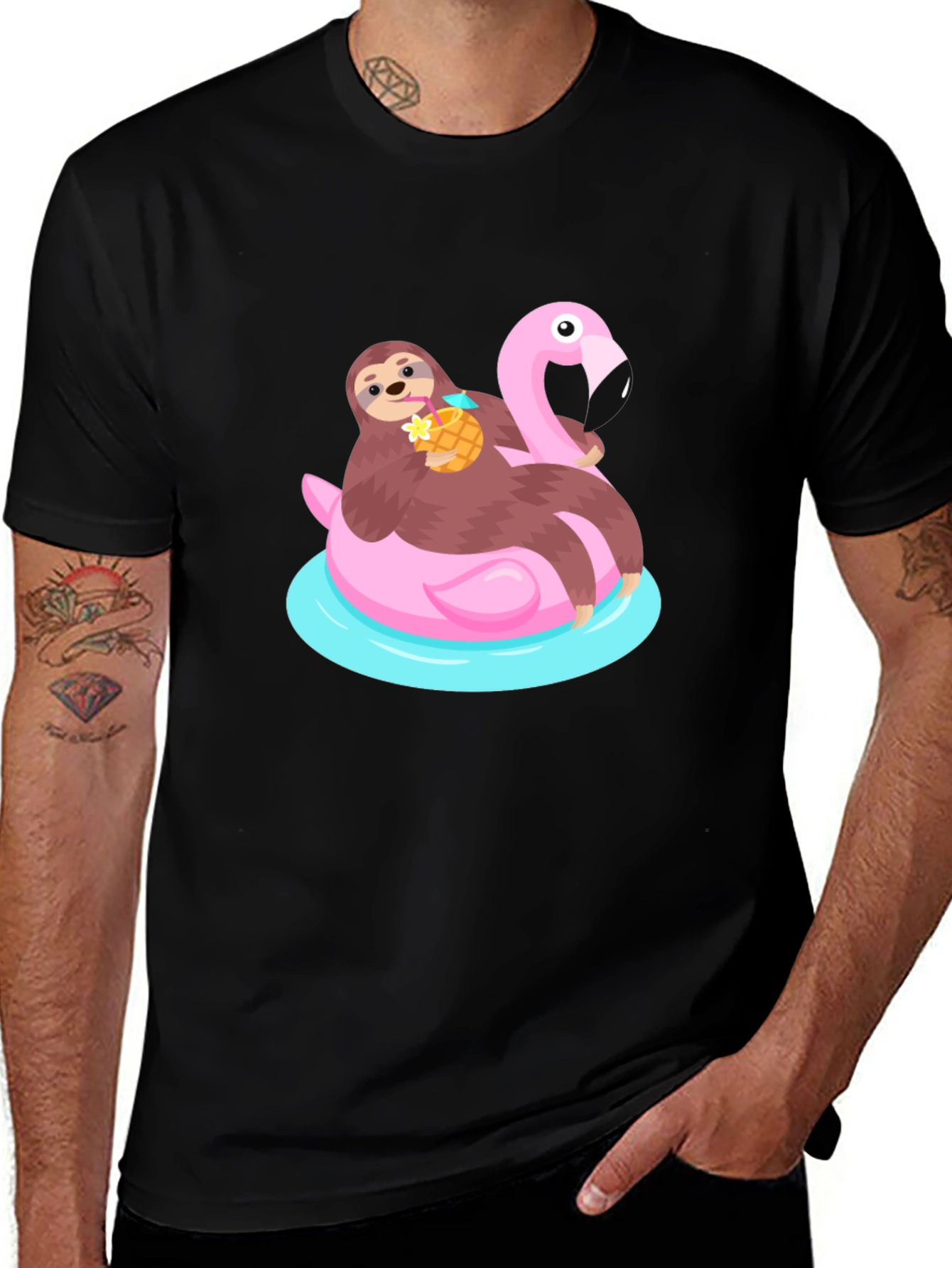 Variant 7 of Sloth on Flamingo Float T-Shirt - Summer Fun