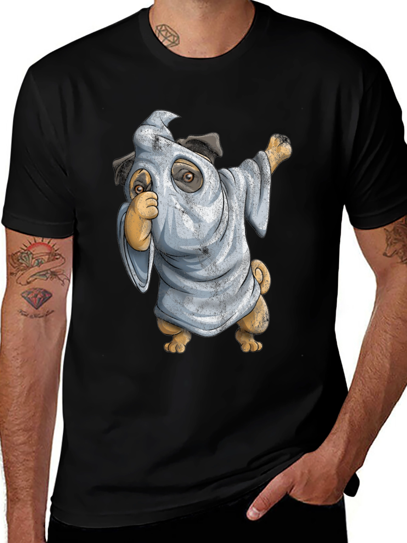 Variant 5 of Dabbing Ghost Pug T-Shirt - Halloween