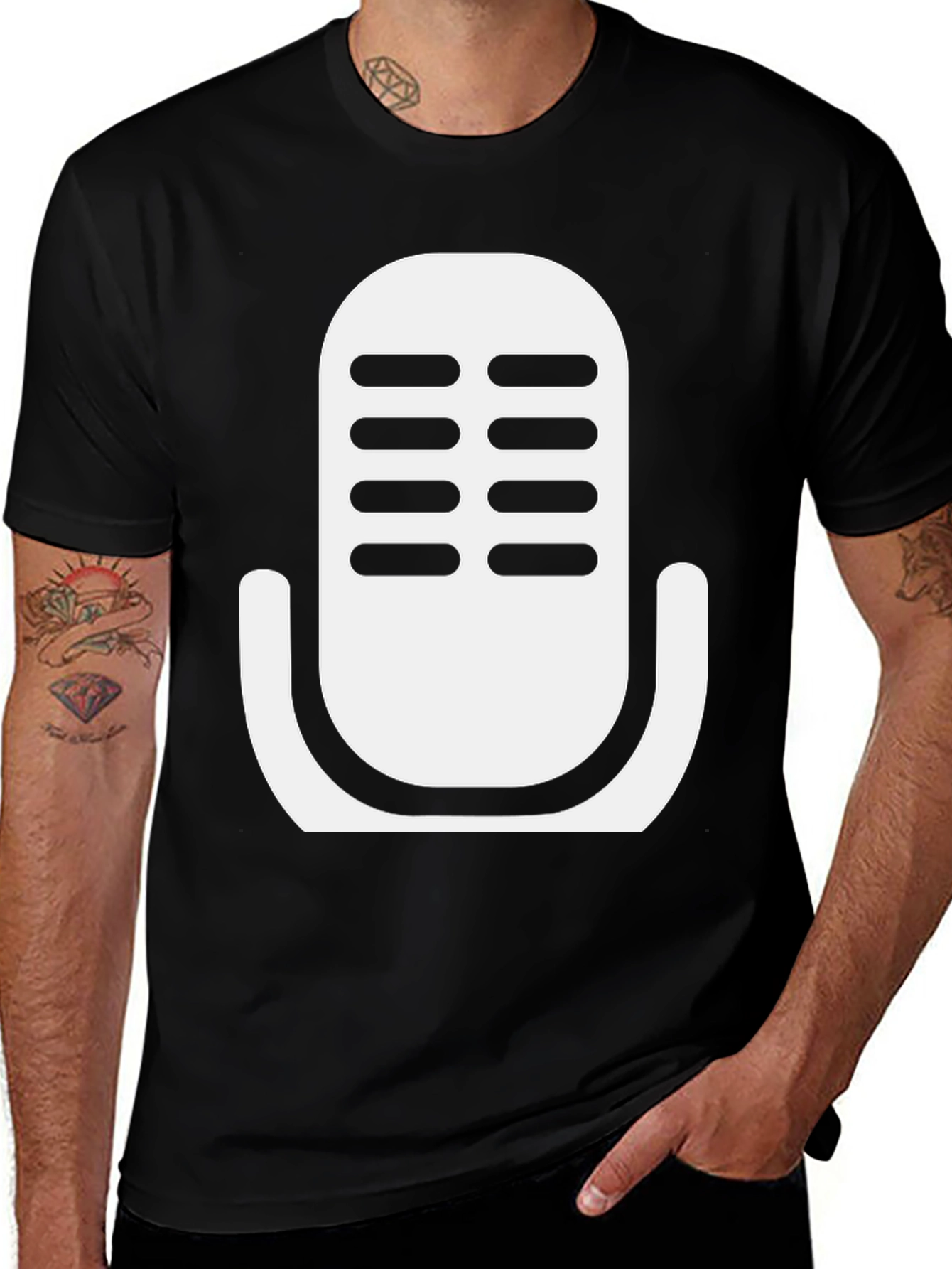 Variant 24 of Retro Microphone Graphic T-Shirt - Classic Black Tee