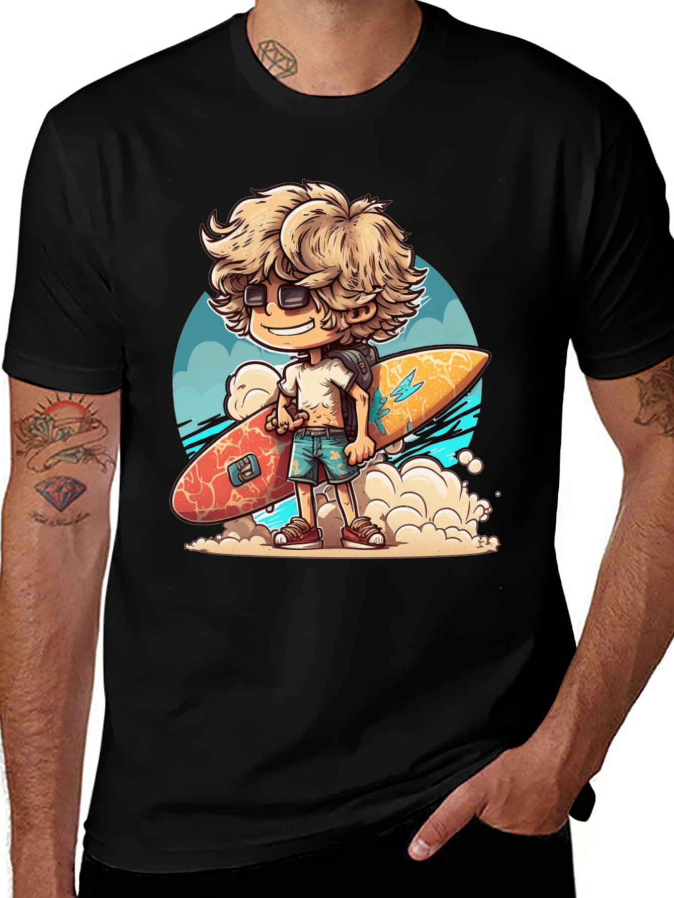 Variant 28 of Surfer Dude Cartoon Graphic T-Shirt