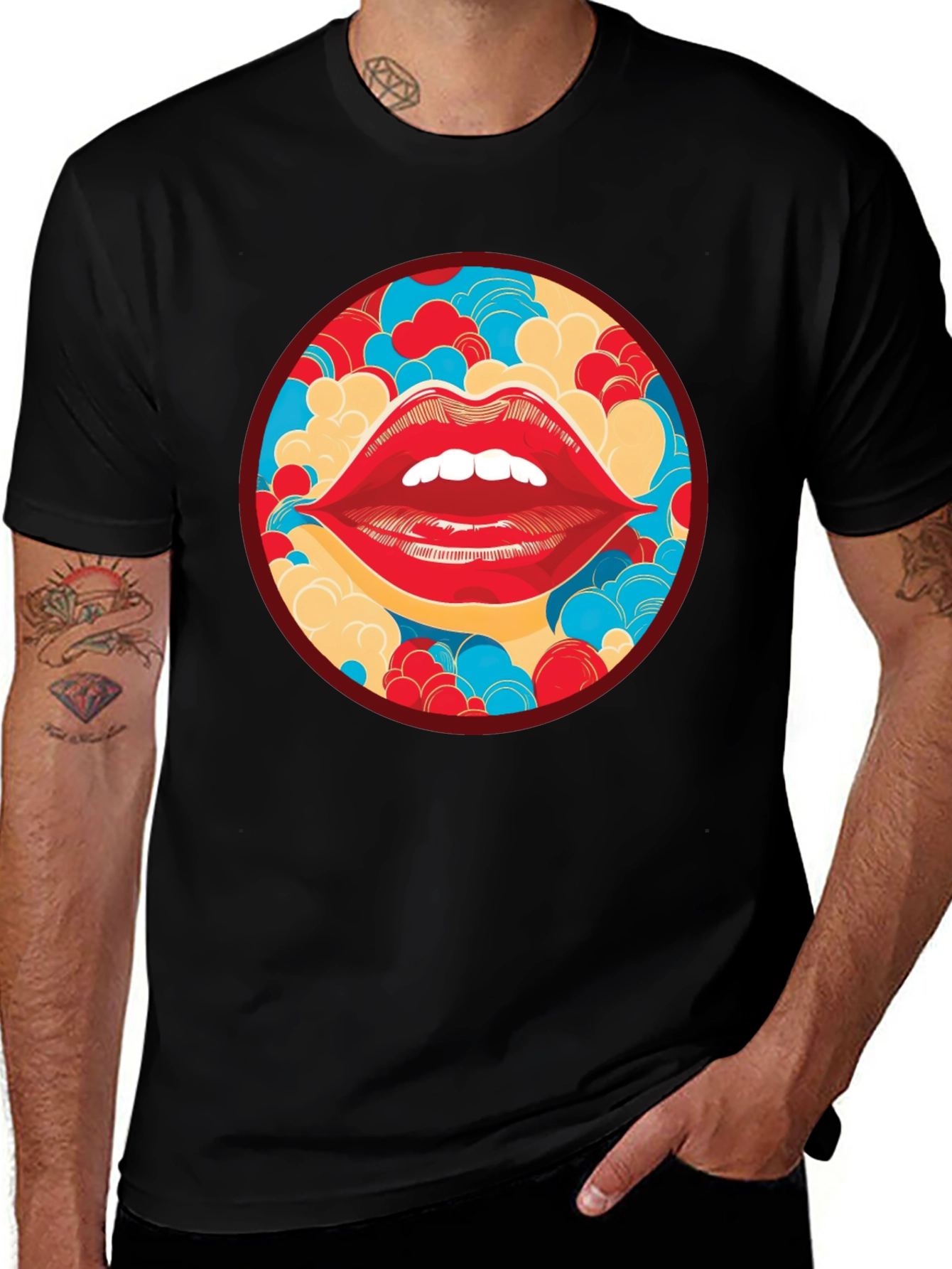 Variant 19 of Red Lips Graphic Print Crew Neck T-Shirt