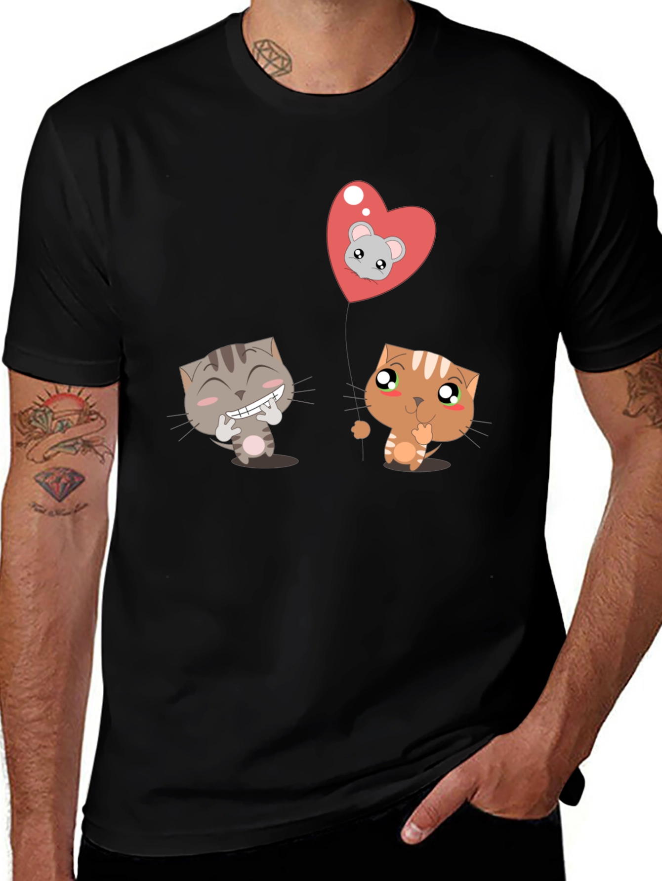 Variant 8 of Cute Cartoon Cats T-Shirt - Unisex Black Tee