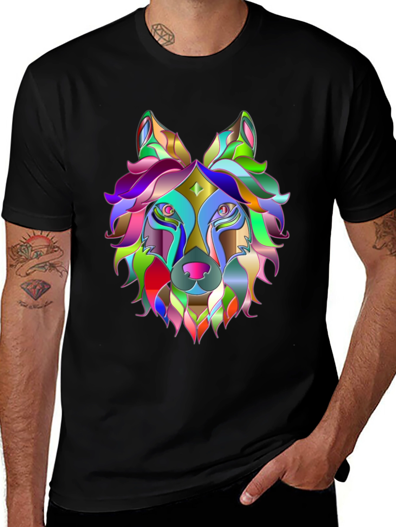 Variant 9 of Colorful Geometric Wolf Graphic Tee - Unique Design