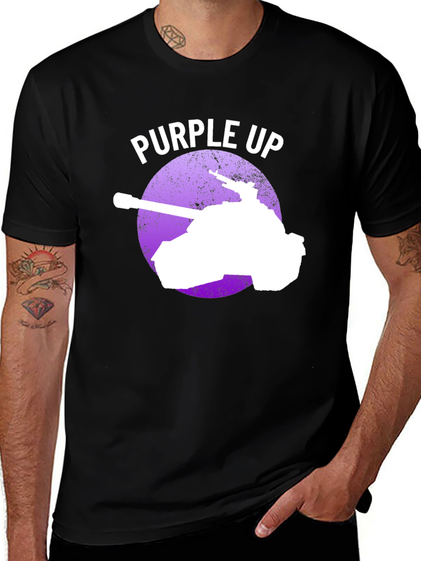 Purple Up Tank Graphic Tee - Black Cotton Blend