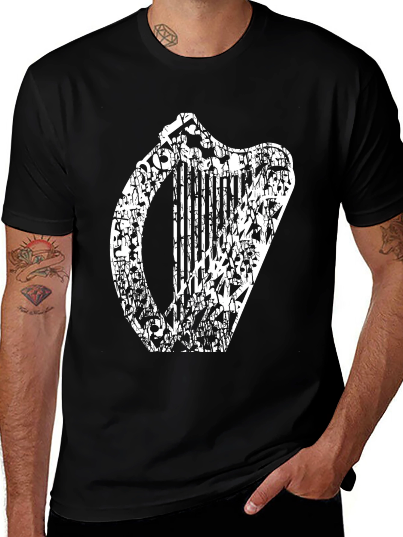 Irish Harp Graphic T-Shirt - Black Cotton Tee
