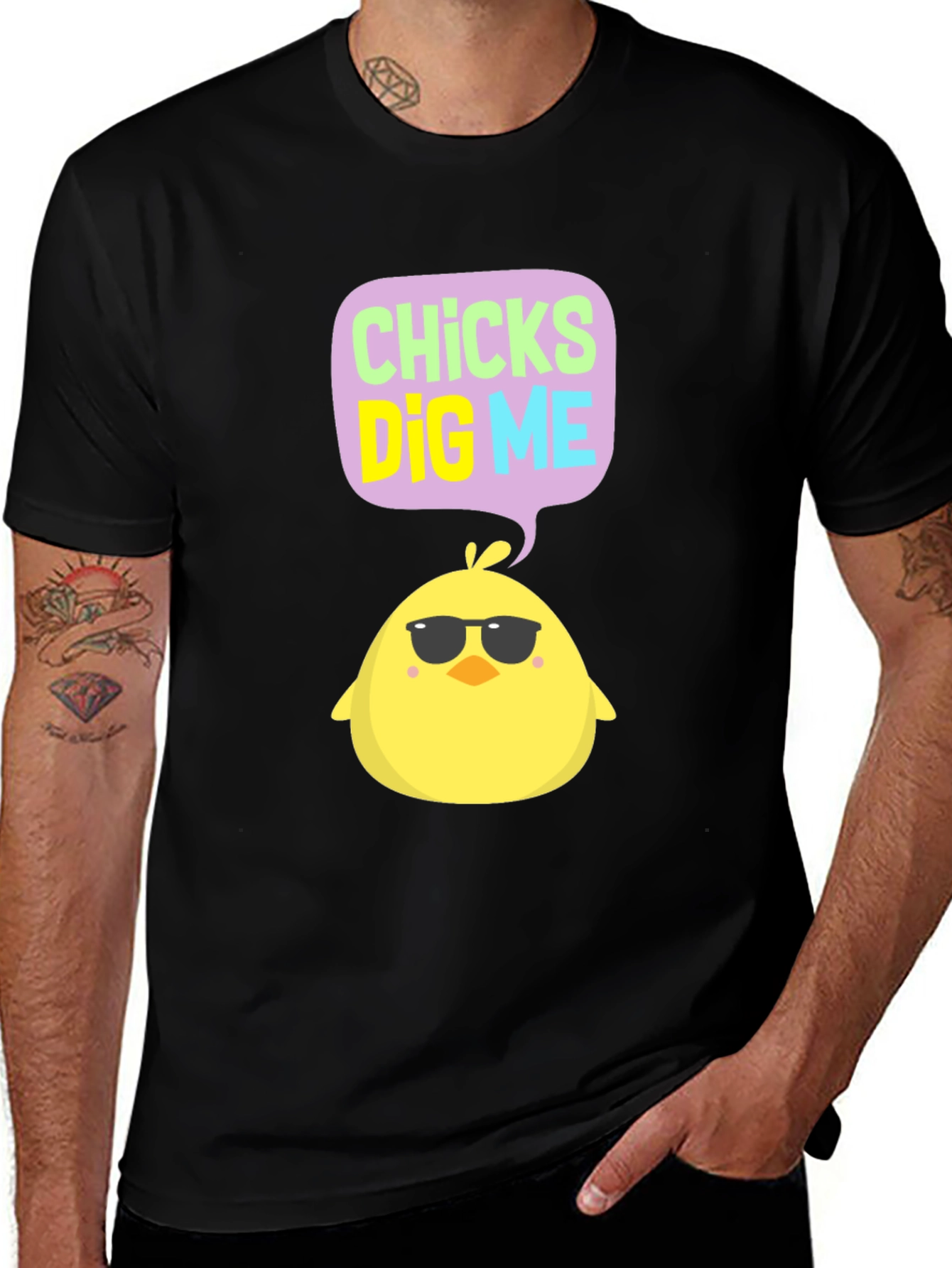 Variant 21 of Chicks Dig Me Tee - Cool Chick with Shades T-Shirt