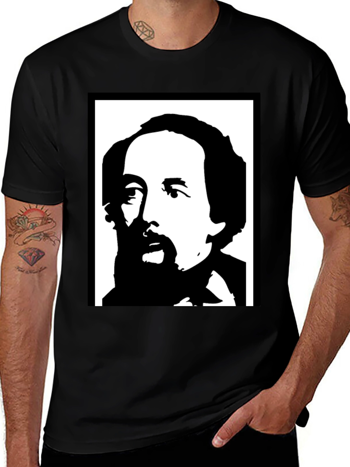 Black Charles Dickens Graphic Tee - Classic Novelist T-Shirt main image