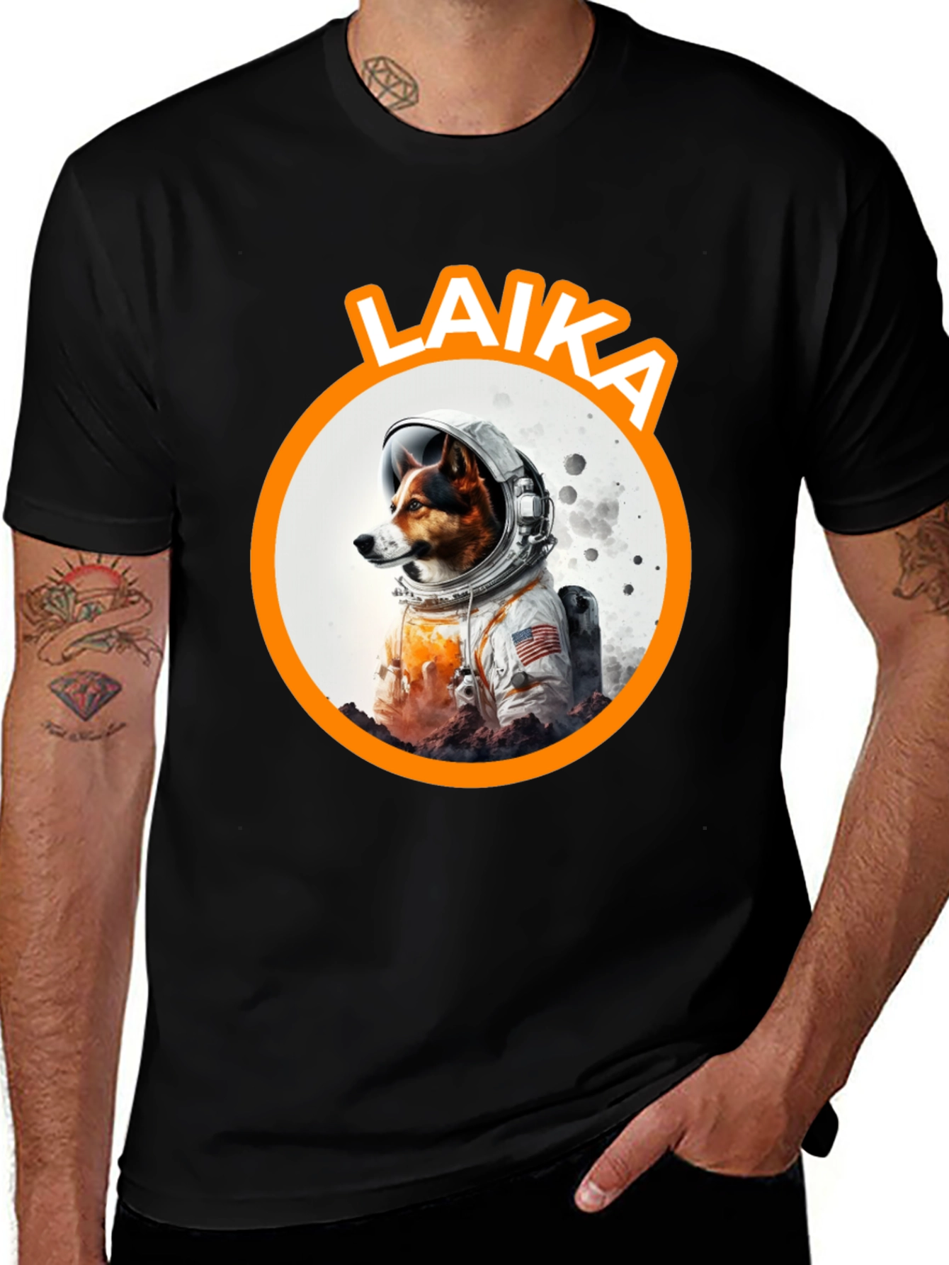 Variant 13 of Laika Dog Astronaut Black T-Shirt