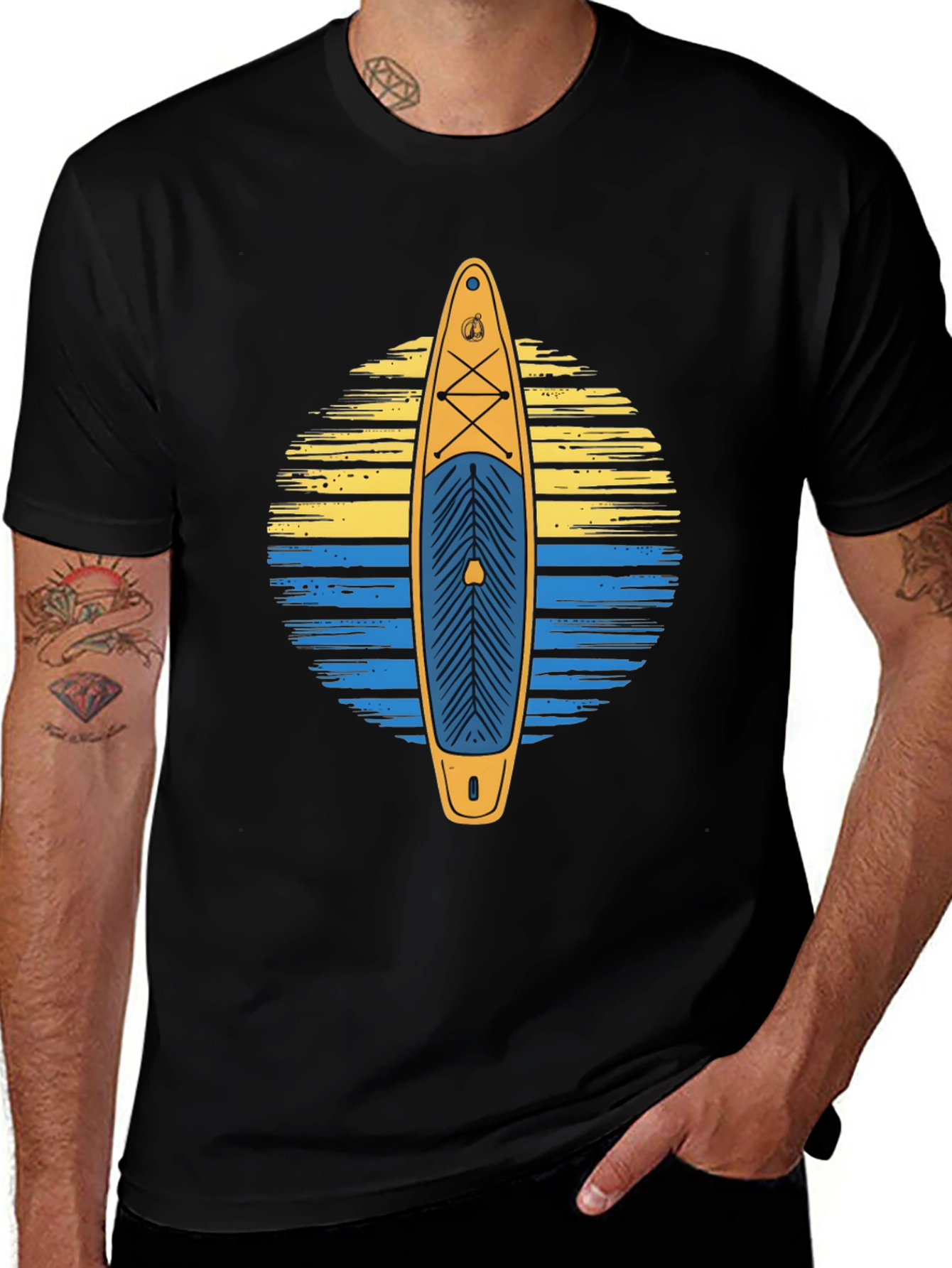 Variant 20 of Paddle Board Graphic Tee - Black Cotton