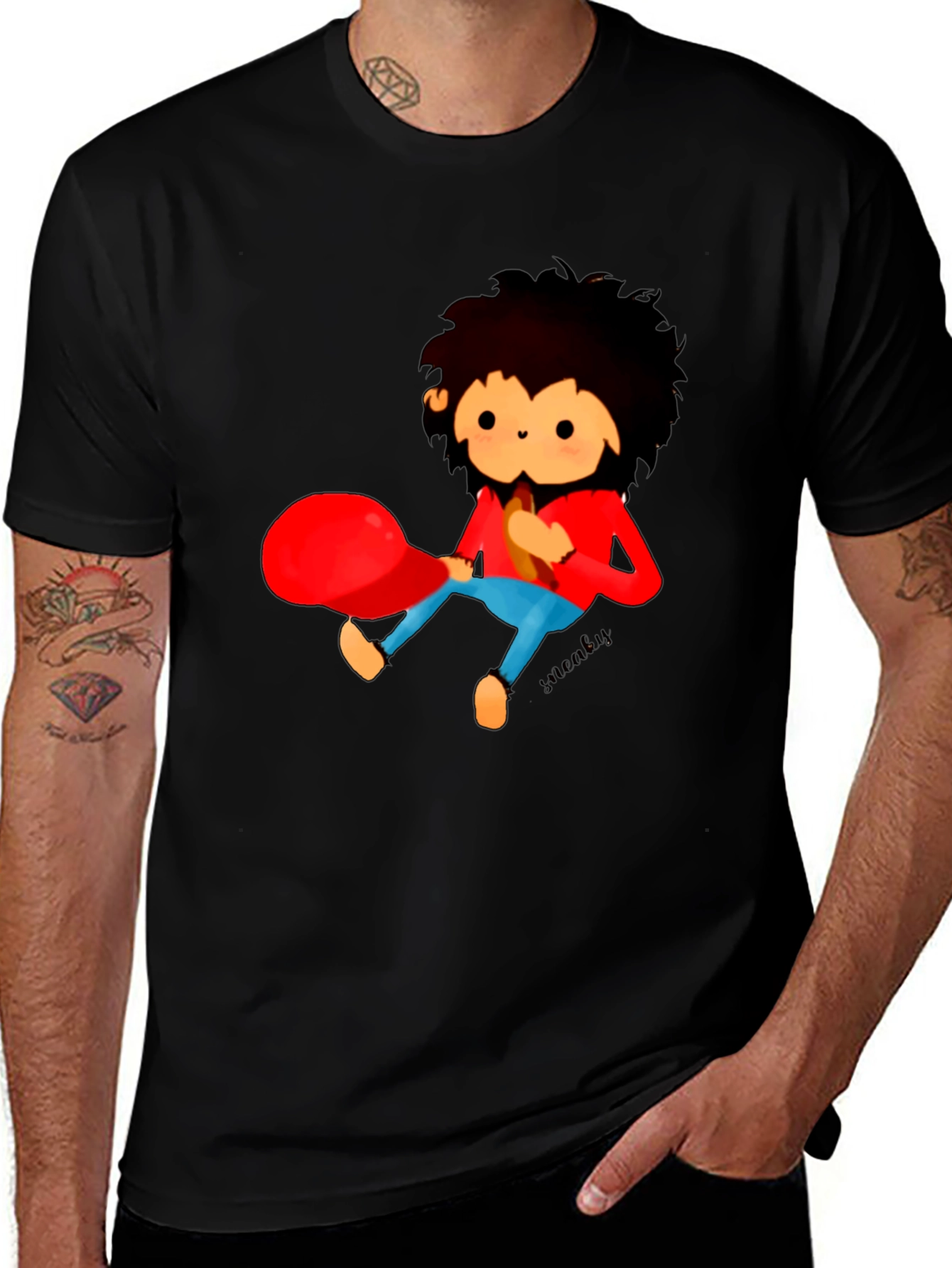 Variant 2 of Cartoon Character Graphic Black T-Shirt