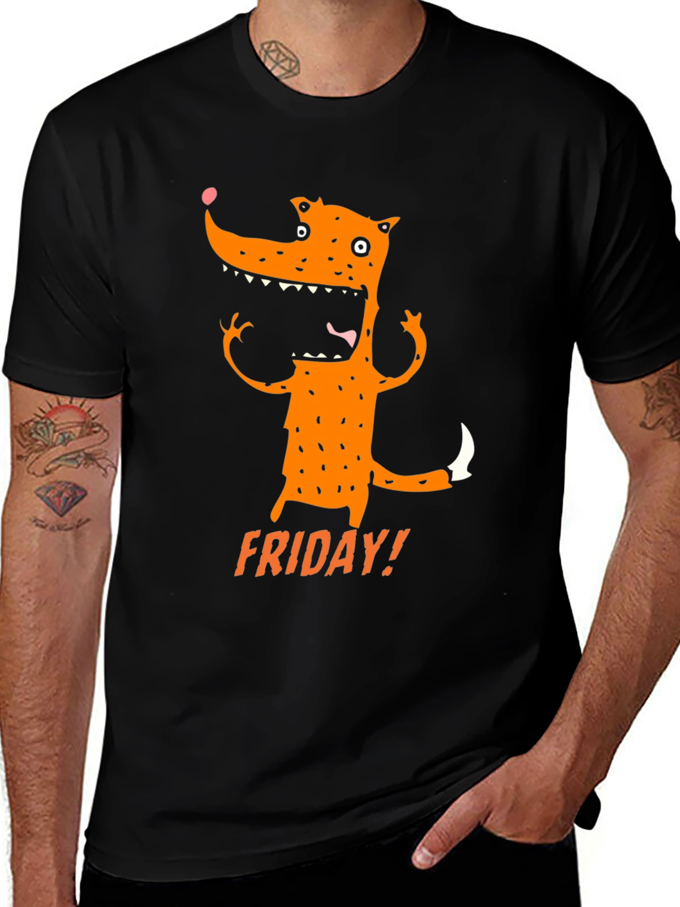 Funny Friday Fox Graphic Tee - Black