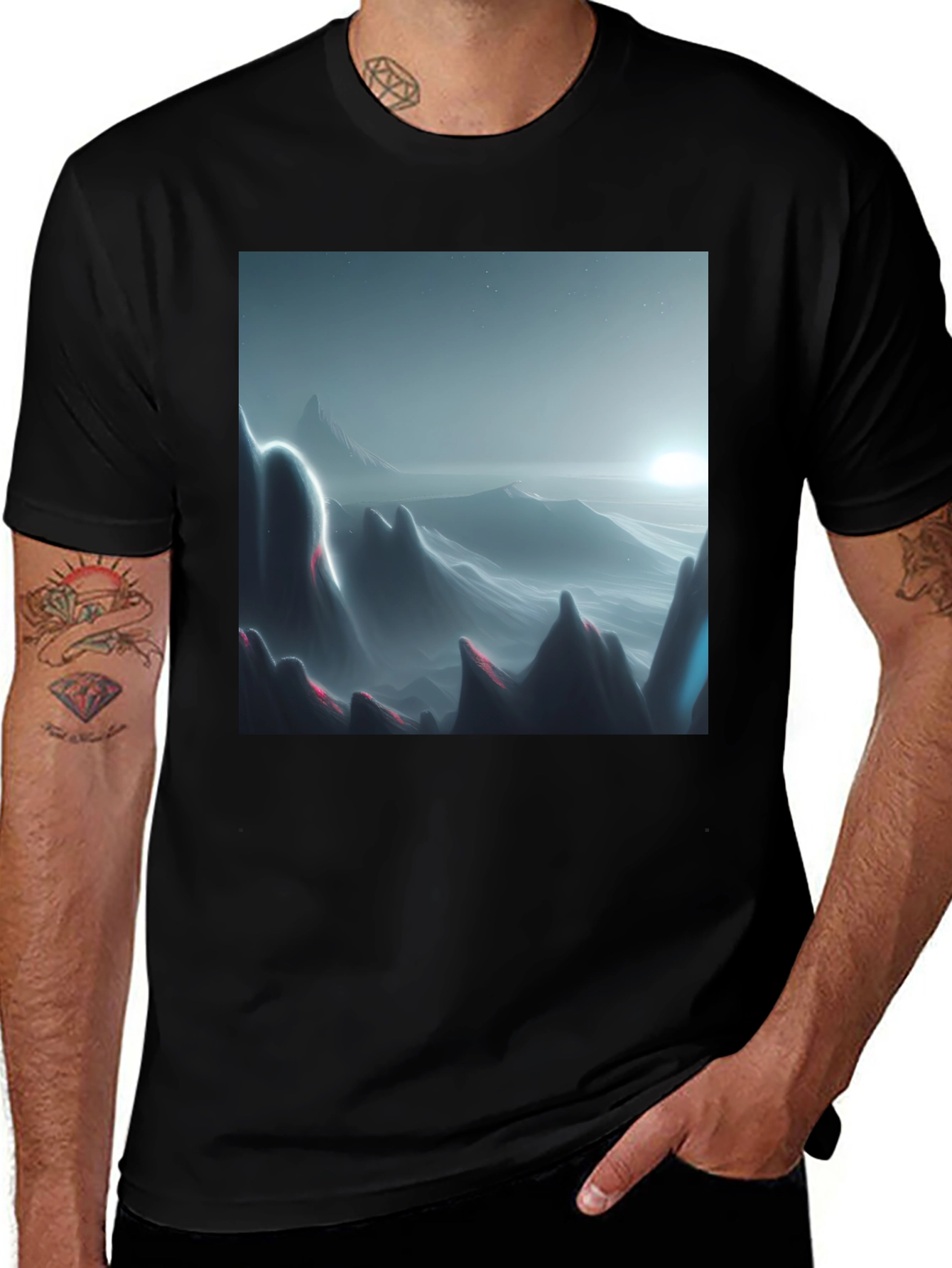 Variant 25 of Modern Mountainscape Graphic Tee - Black