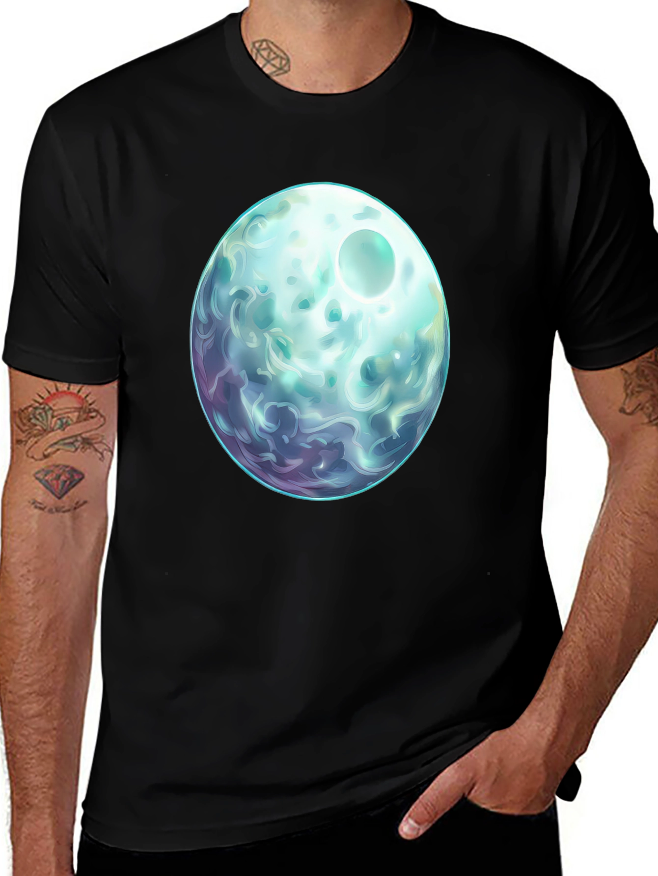Variant 20 of Celestial Orb Graphic Tee - Black Cotton Comfort