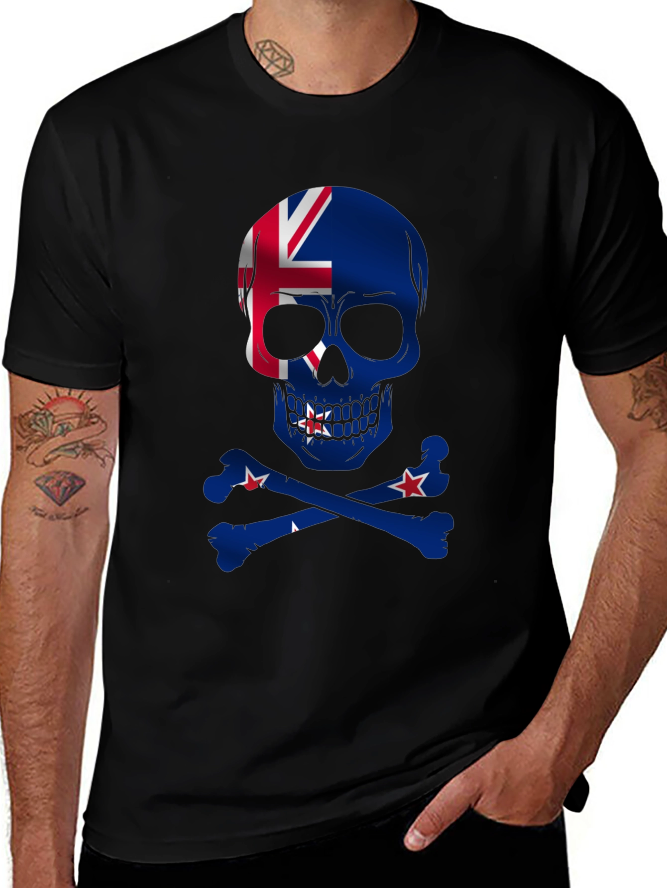 New Zealand Flag Skull Graphic T-Shirt