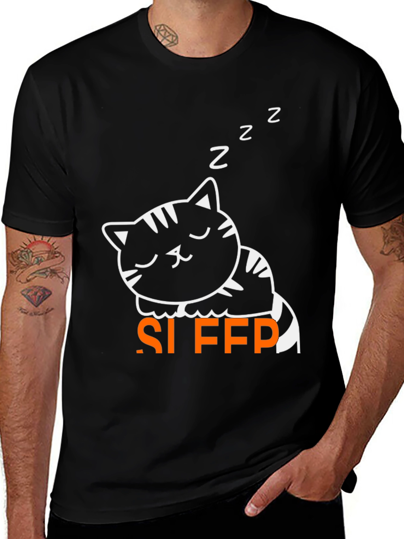 Variant 28 of Sleepy Cat T-Shirt - Black Cotton Tee