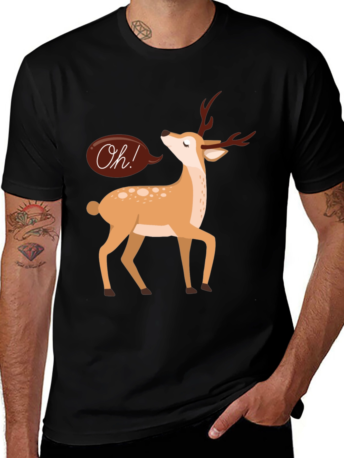 Variant 5 of Oh Deer T-Shirt - Black Cotton Graphic Tee