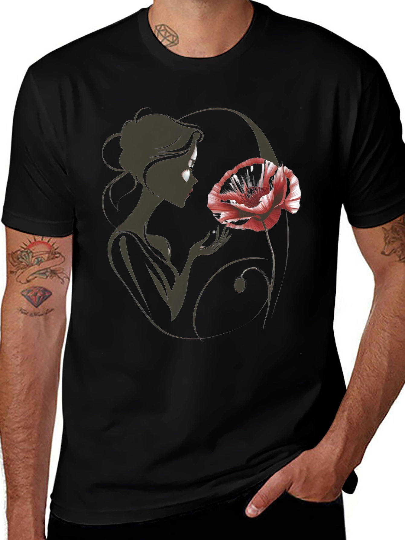 Variant 14 of Elegant Woman with Poppy Flower Graphic T-Shirt