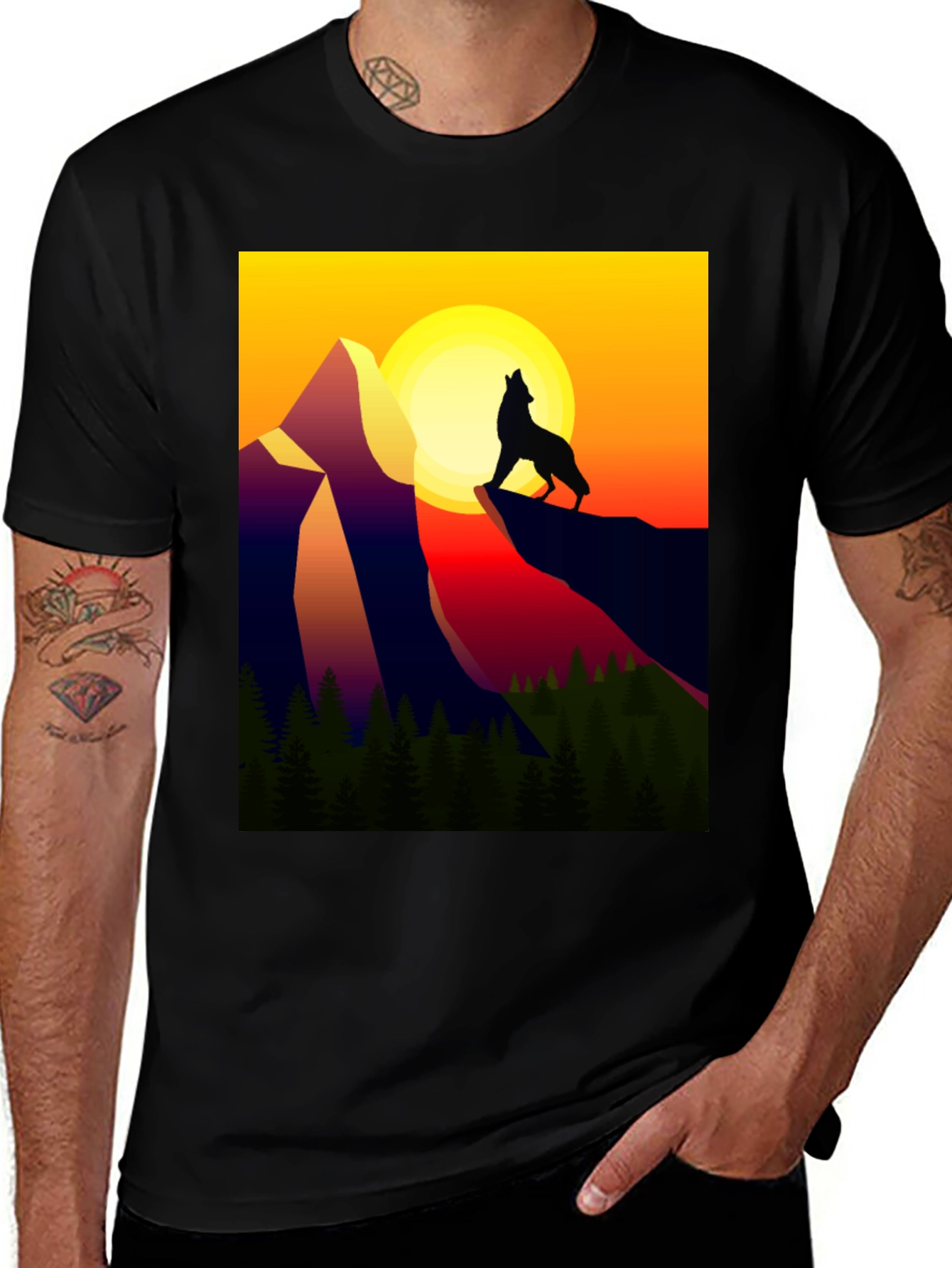Variant 12 of Wolf Mountain Graphic Tee - Sunset Design