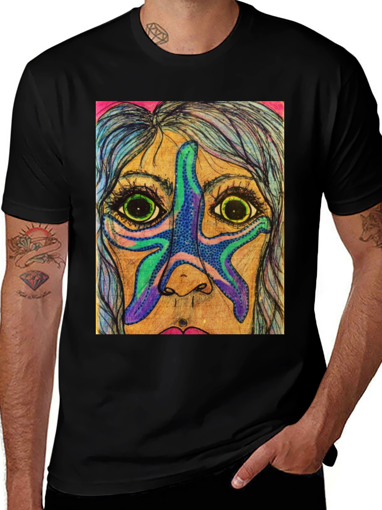 Variant 30 of Starfish Face Graphic Tee - Unique Art T-Shirt