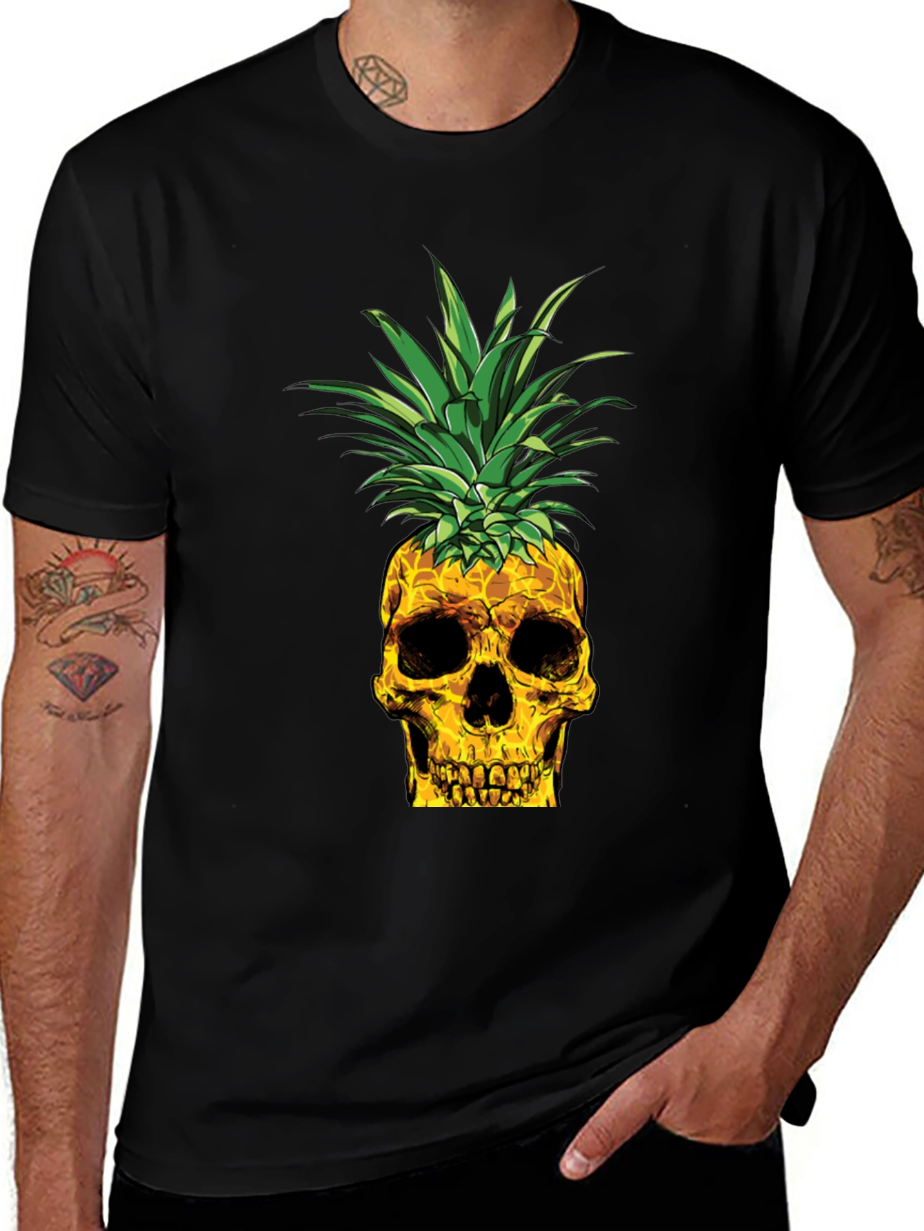Variant 22 of Skull Pineapple Graphic Tee - Black Cotton T-Shirt