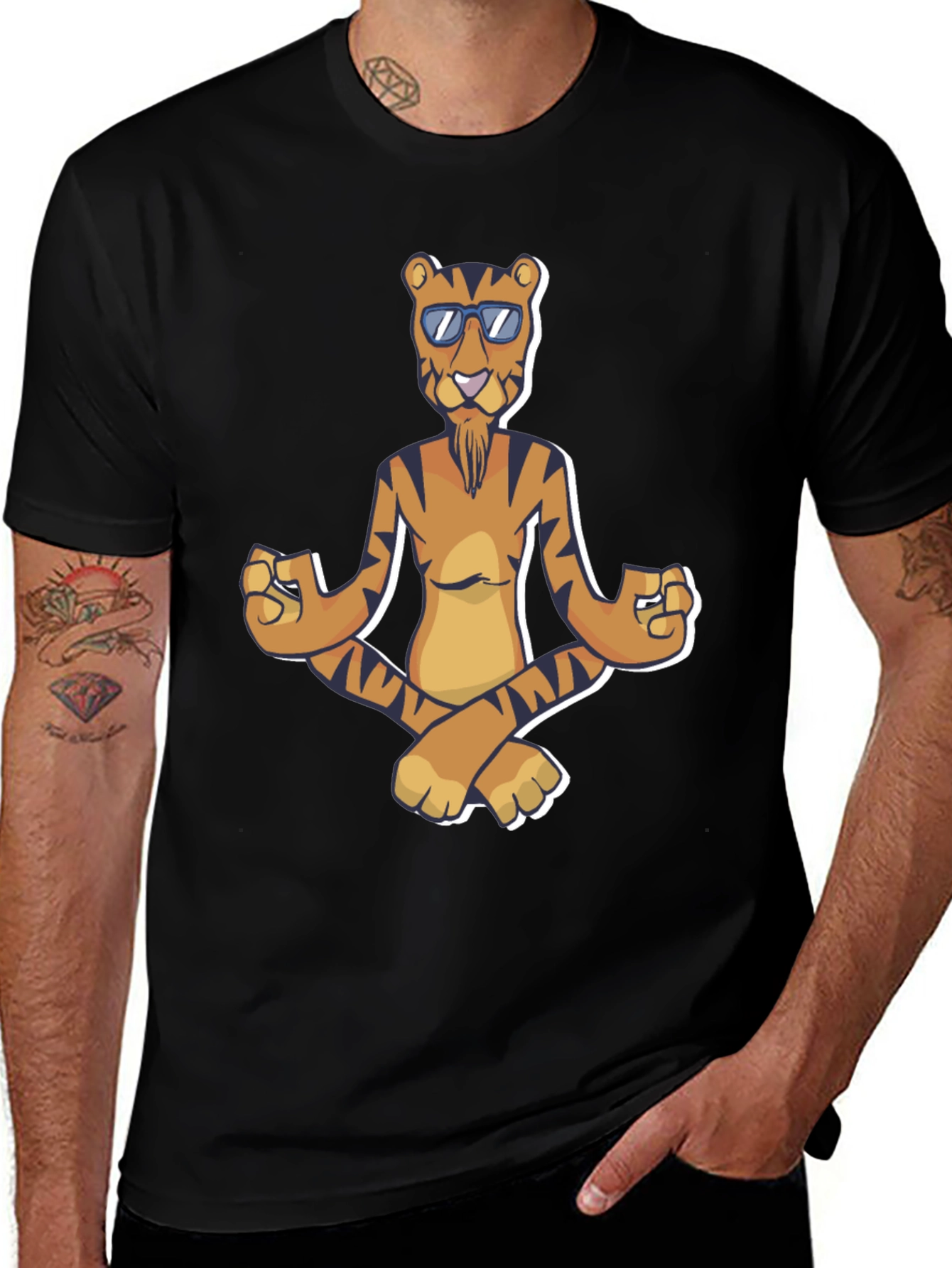 Variant 9 of Cool Tiger Meditating T-Shirt - Yoga Style