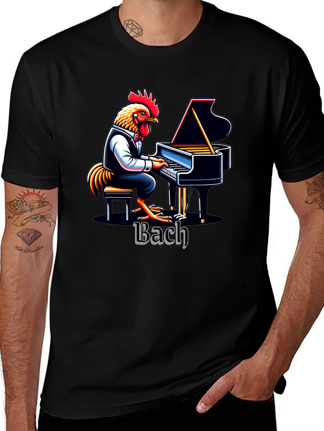 Variant 30 of Bach Chicken Pianist Graphic Tee