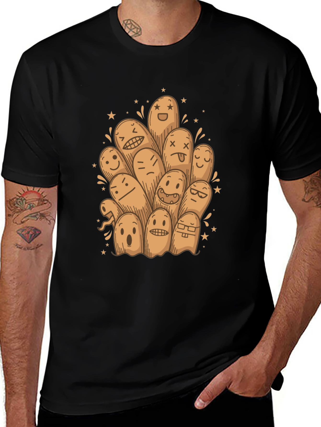 Variant 13 of Funny Ghost Doodle Black T-Shirt