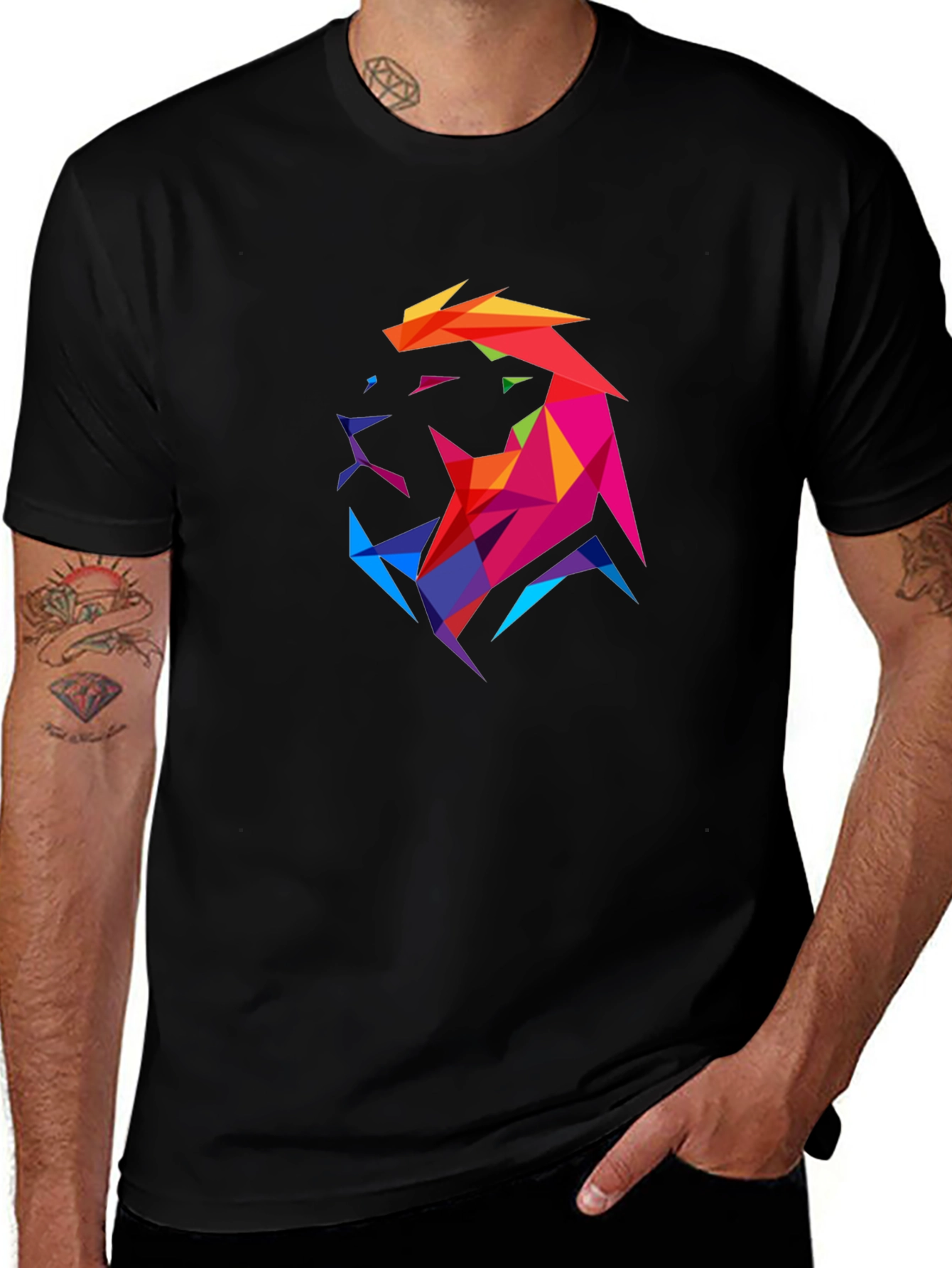 Variant 13 of Geometric Lion Graphic Tee - Bold Style