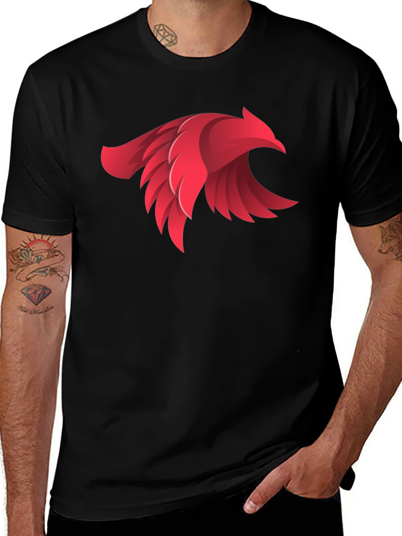 Variant 10 of Bold Red Bird Graphic Black T-Shirt