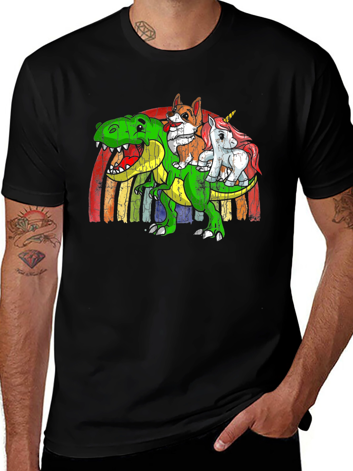 T-Rex Corgi Unicorn Rainbow Graphic Tee