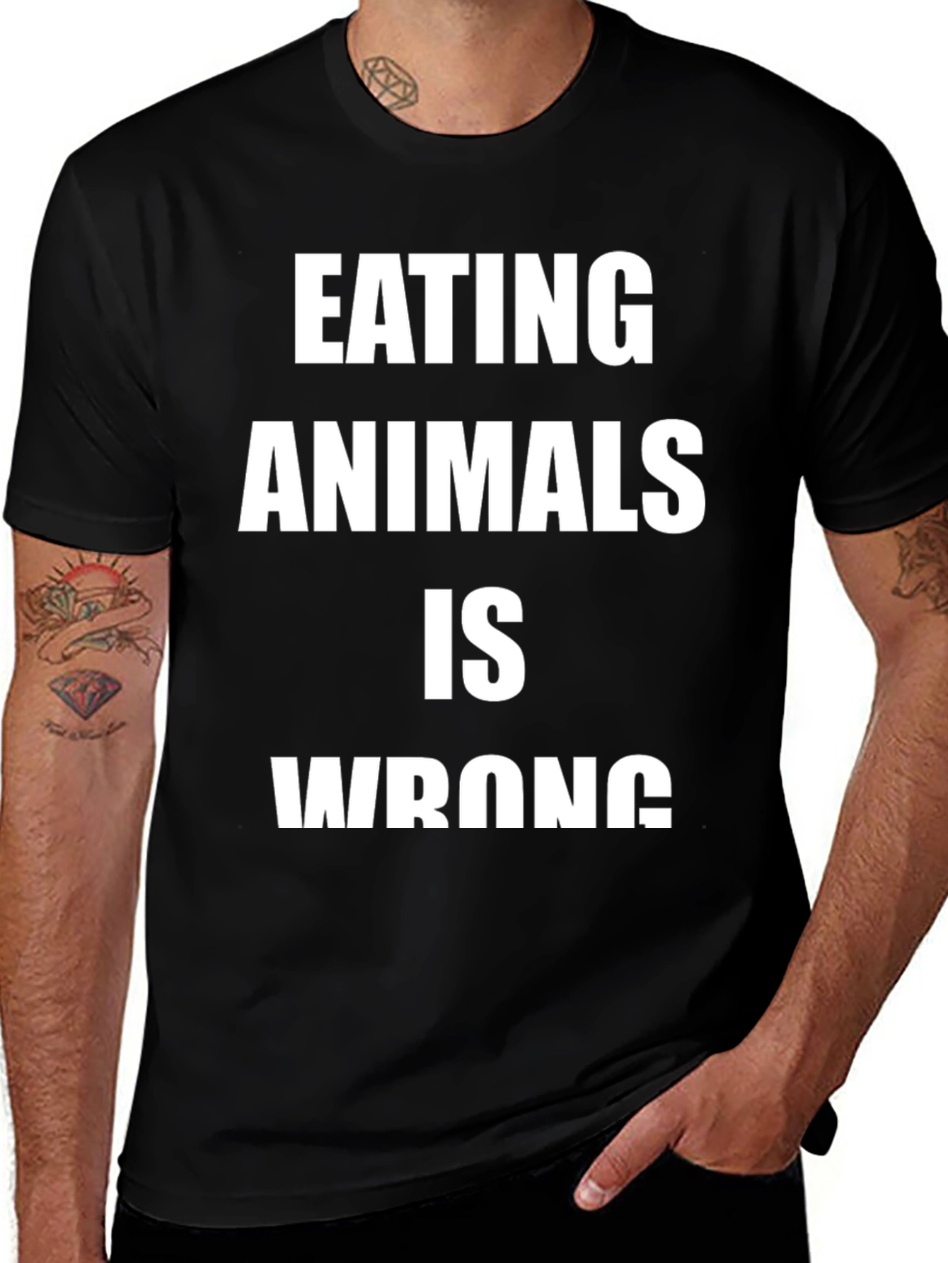 Variant 6 of Vegan Slogan T-Shirt - "Eating Animals is Wrong"