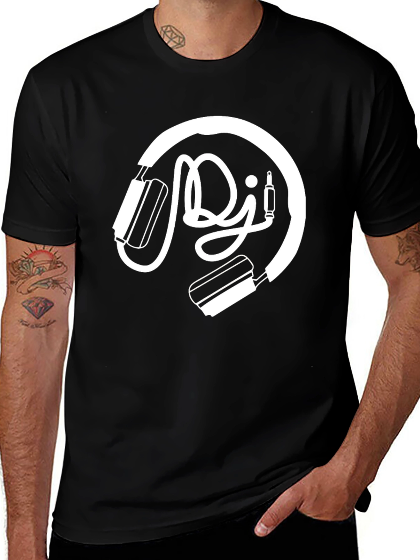 Variant 10 of DJ Headphones Graphic T-Shirt - Black