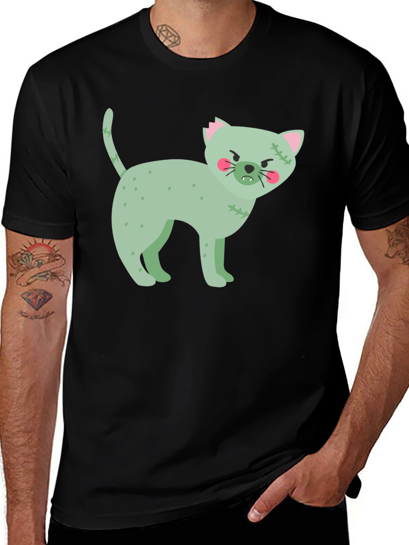 Variant 13 of Zombie Cat Graphic T-Shirt - Halloween Style