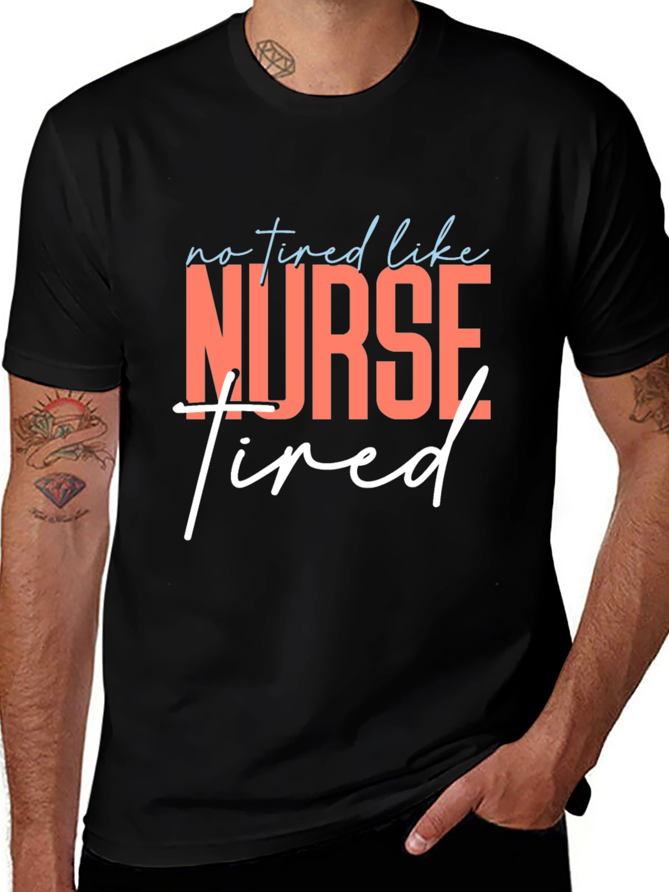 Variant 16 of Nurse Tired Graphic Tee - Black Cotton T-Shirt