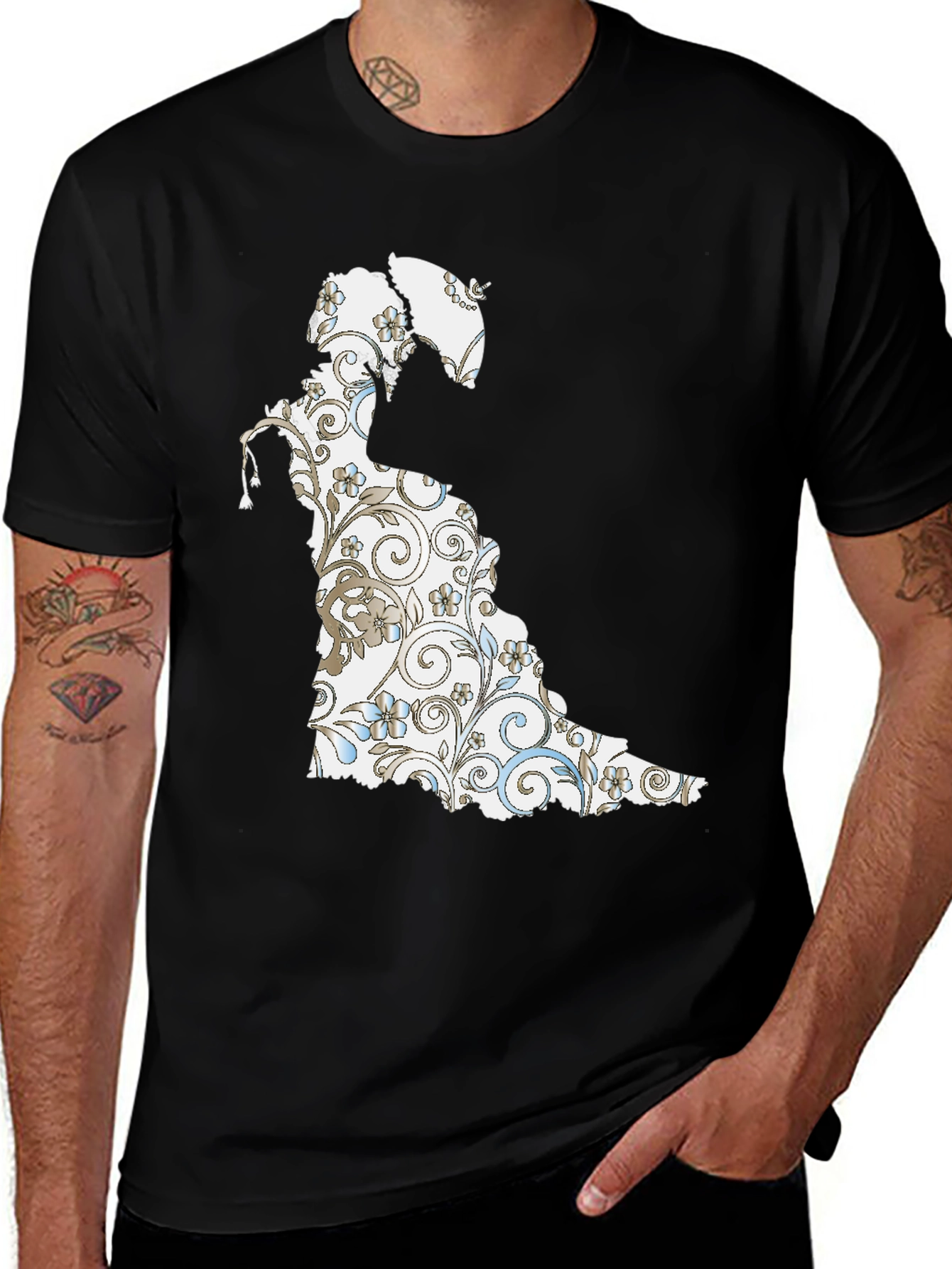 Variant 21 of Floral Silhouette Graphic Tee - Black Cotton