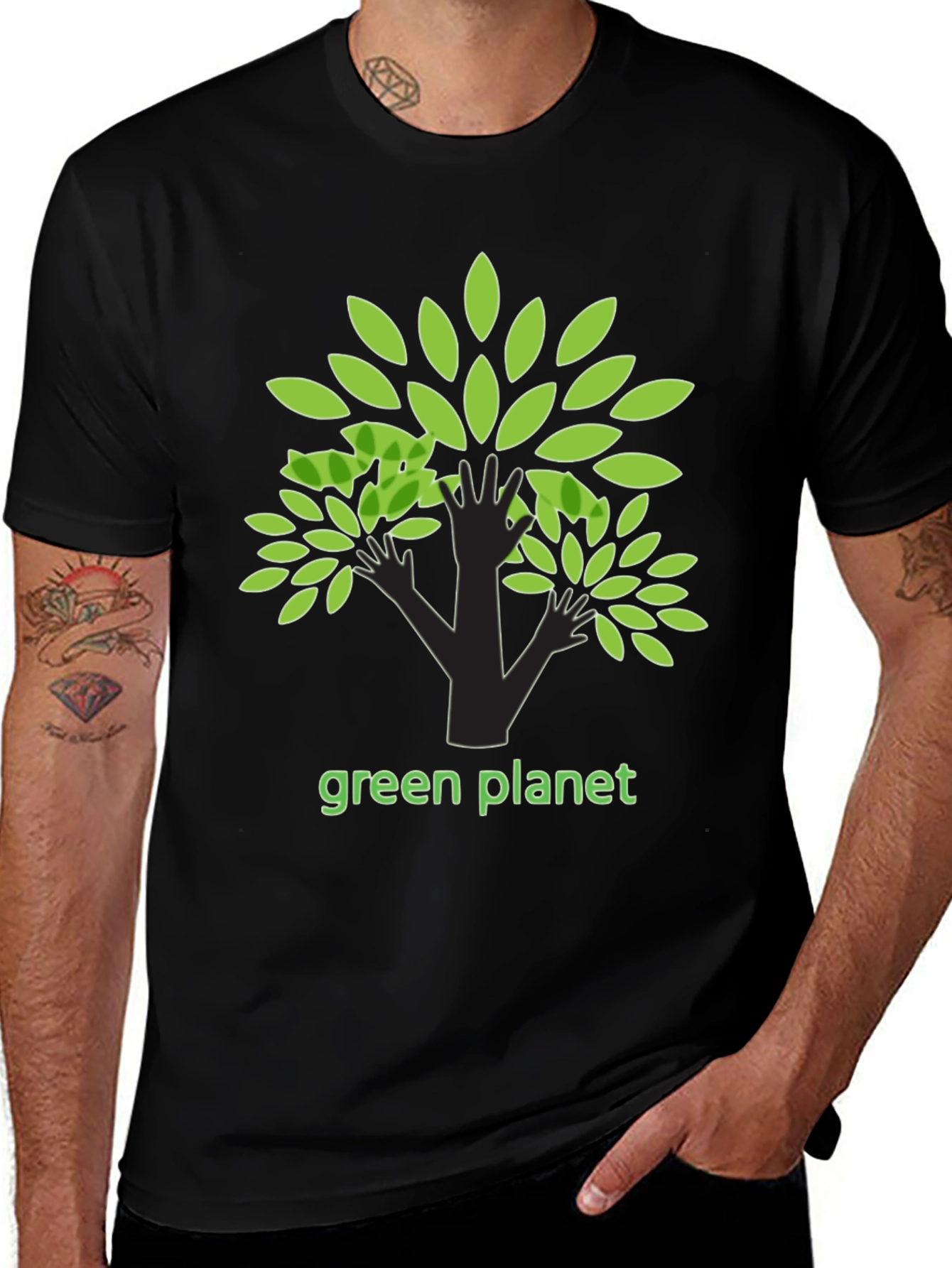 Variant 27 of Eco-Friendly Green Planet Tree Graphic Black T-Shirt