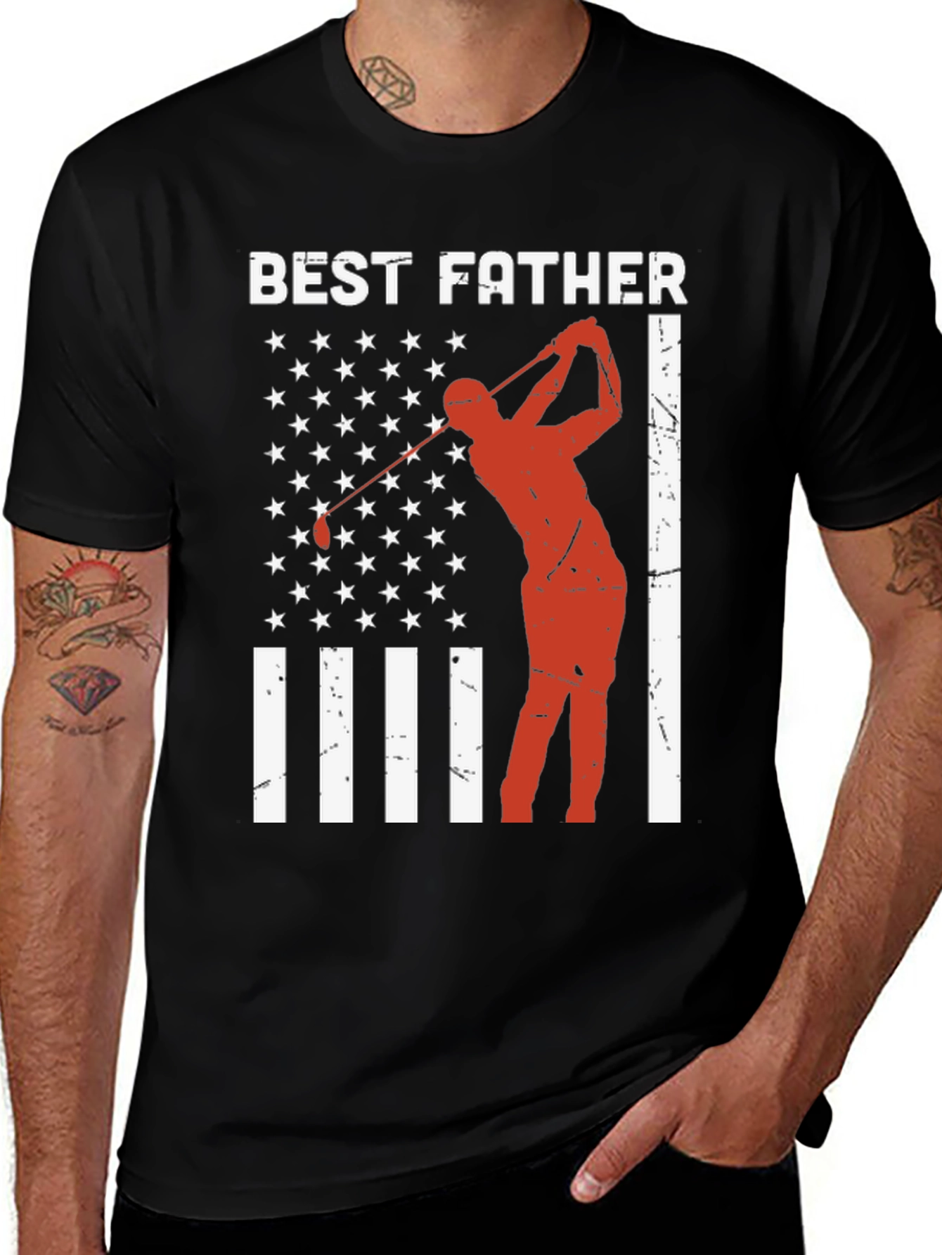 Variant 17 of Best Father Golf T-Shirt - American Flag Design