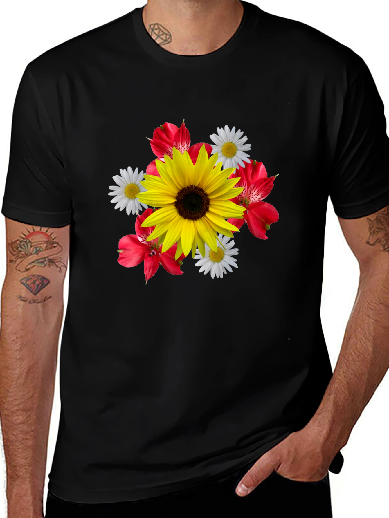 Variant 4 of Floral Print Black T-Shirt
