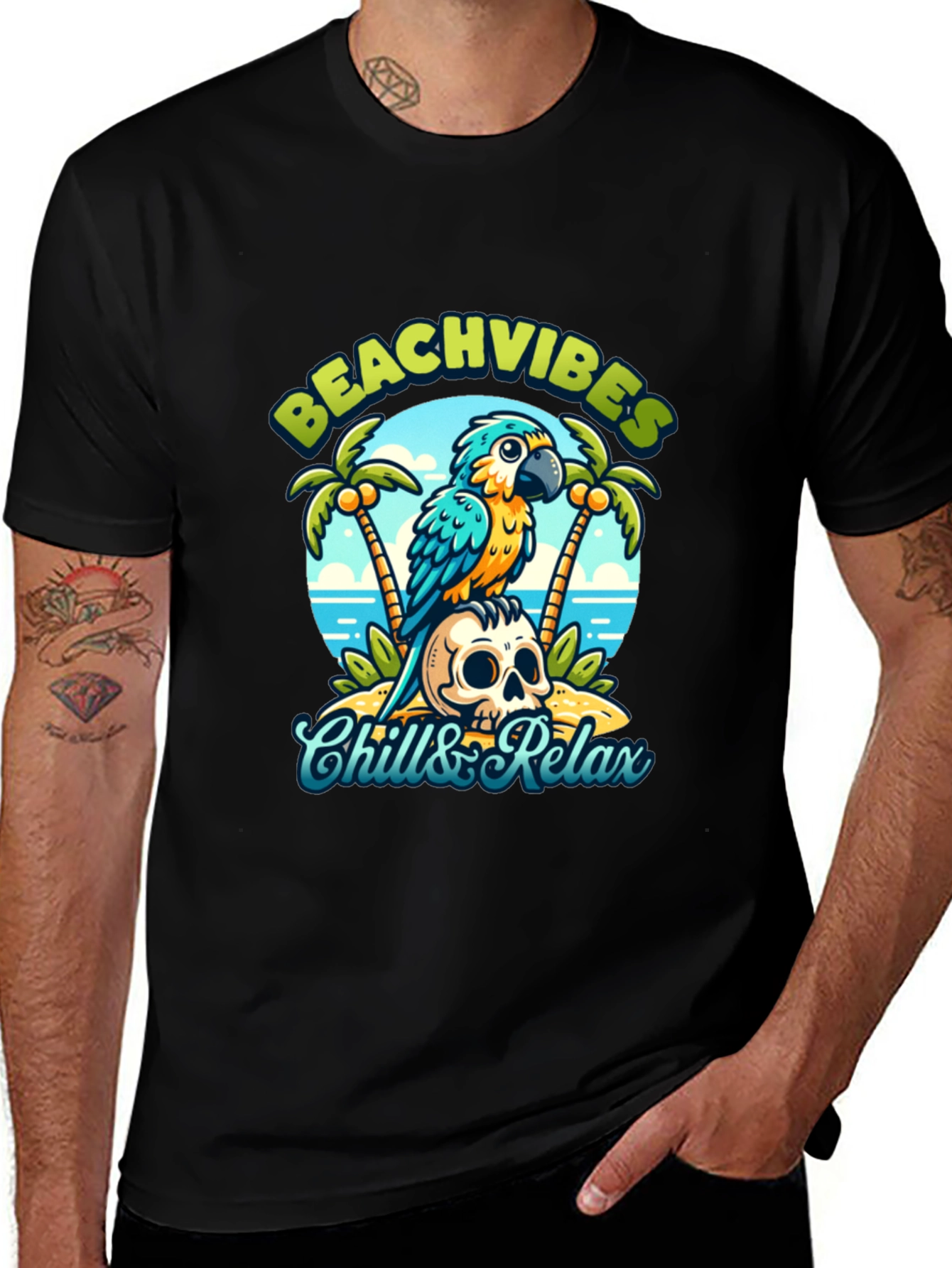 Beach Vibes Parrot Graphic T-Shirt