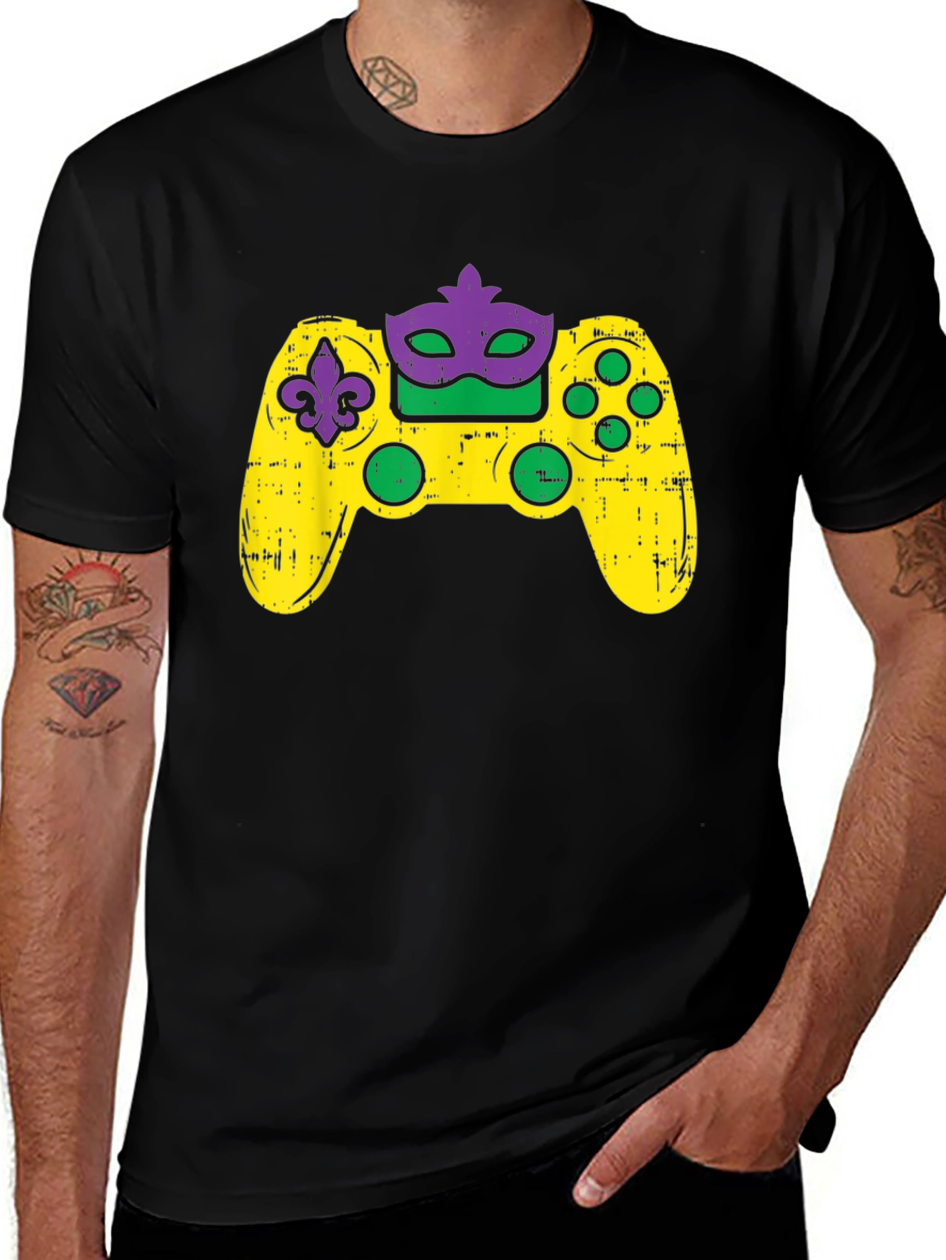 Variant 20 of Gamer Mardi Gras Controller Graphic T-Shirt