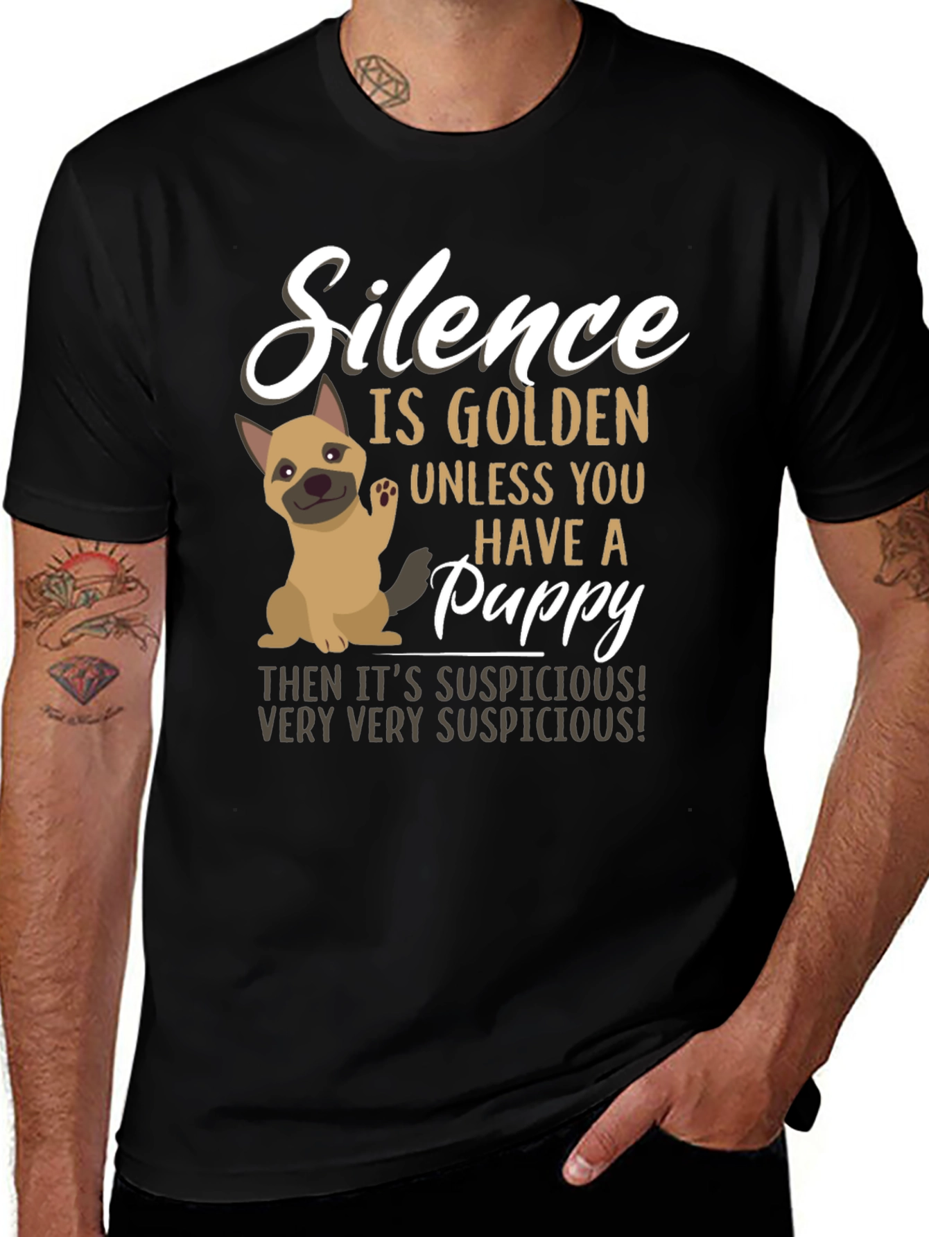 Variant 25 of Silence is Golden Puppy Graphic Tee